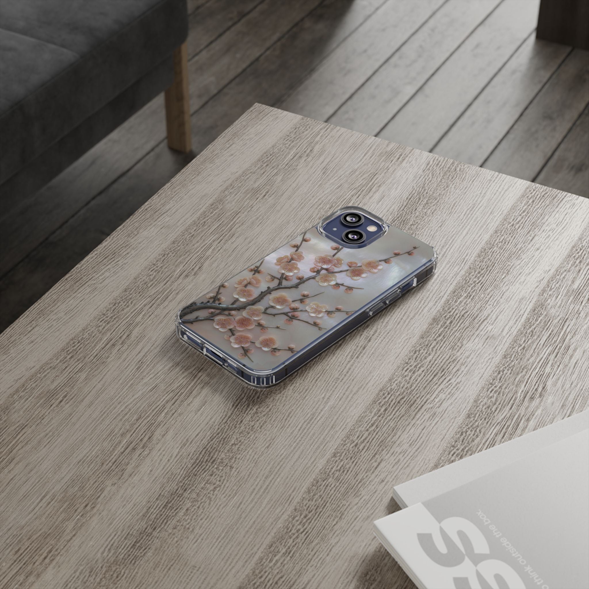 Mother of Pearl Plum Blossom Art Phone Case Nacre Flower Wall Decor Design Iridescent Shell Art Inlay Shimmering Spring Panel Floral Cover