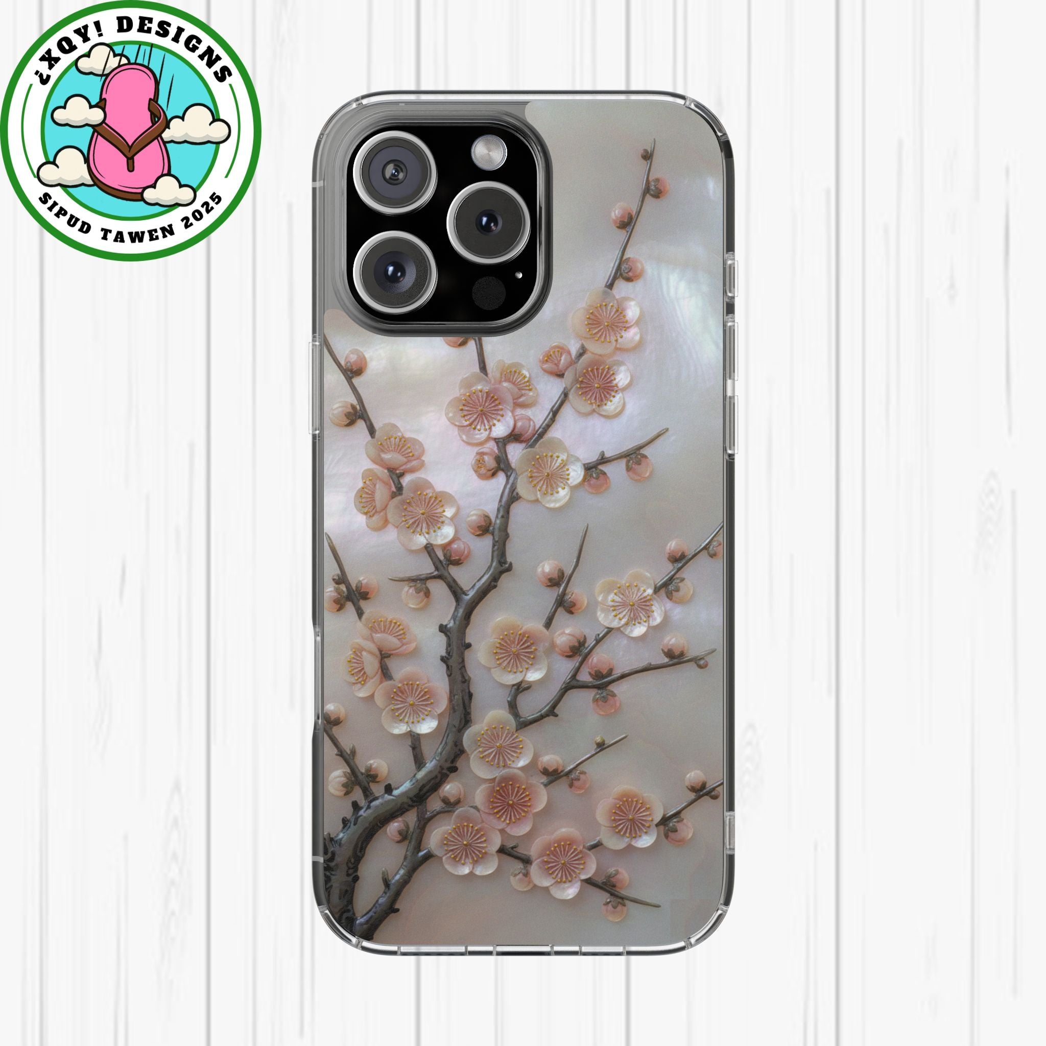 Mother of Pearl Plum Blossom Art Phone Case Nacre Flower Wall Decor Design Iridescent Shell Art Inlay Shimmering Spring Panel Floral Cover