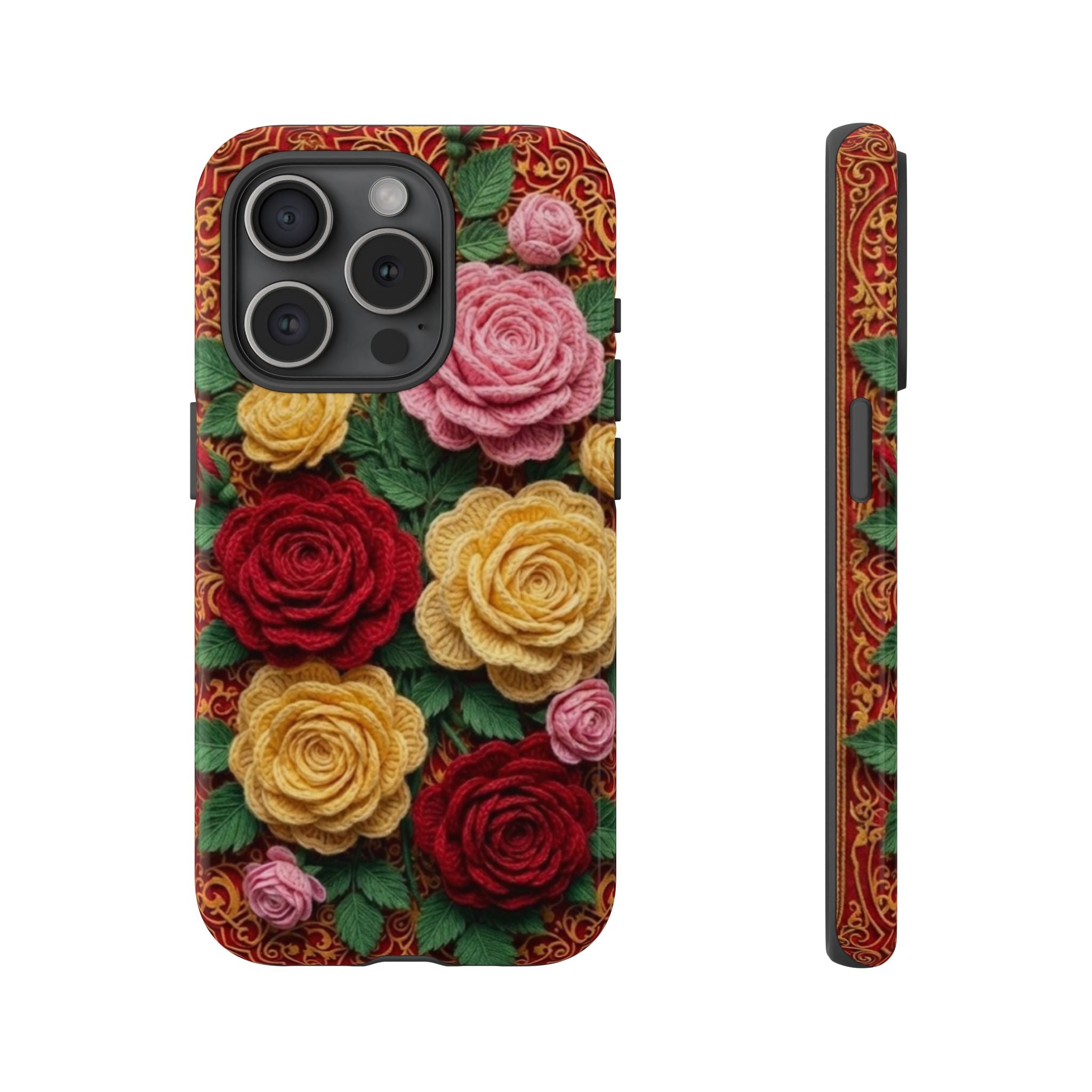 Yarn Vintage Rose Floral Phone Case Elegant Damask Pattern Smartphone Cover for Samsung Galaxy iOS Google Pixel
