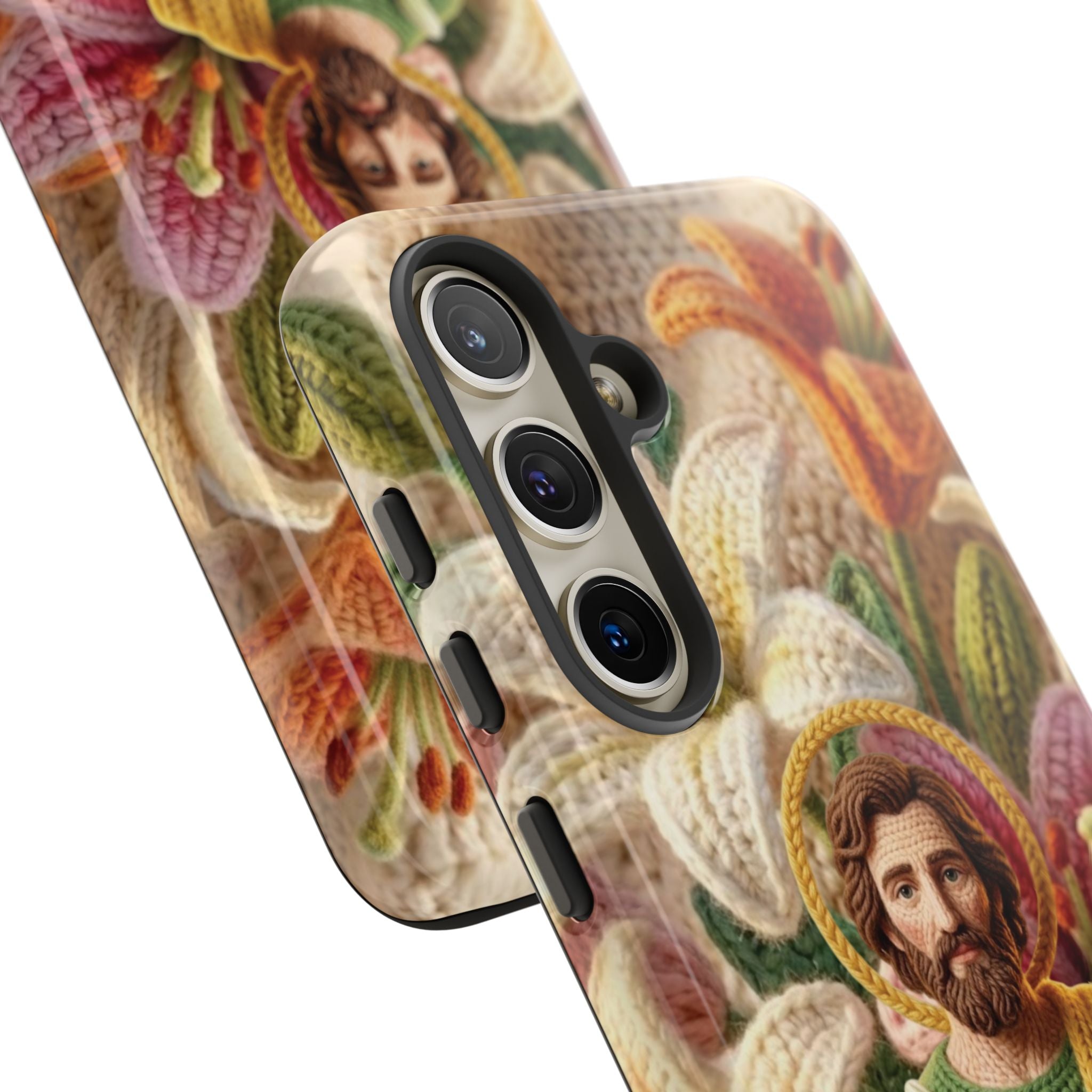 Phone Case Saint Joseph Lilies Design Holy Figure Phone Cover Faith Based Faux Yarn Saint of Workers Gift Samsung iPhone Pixel Models