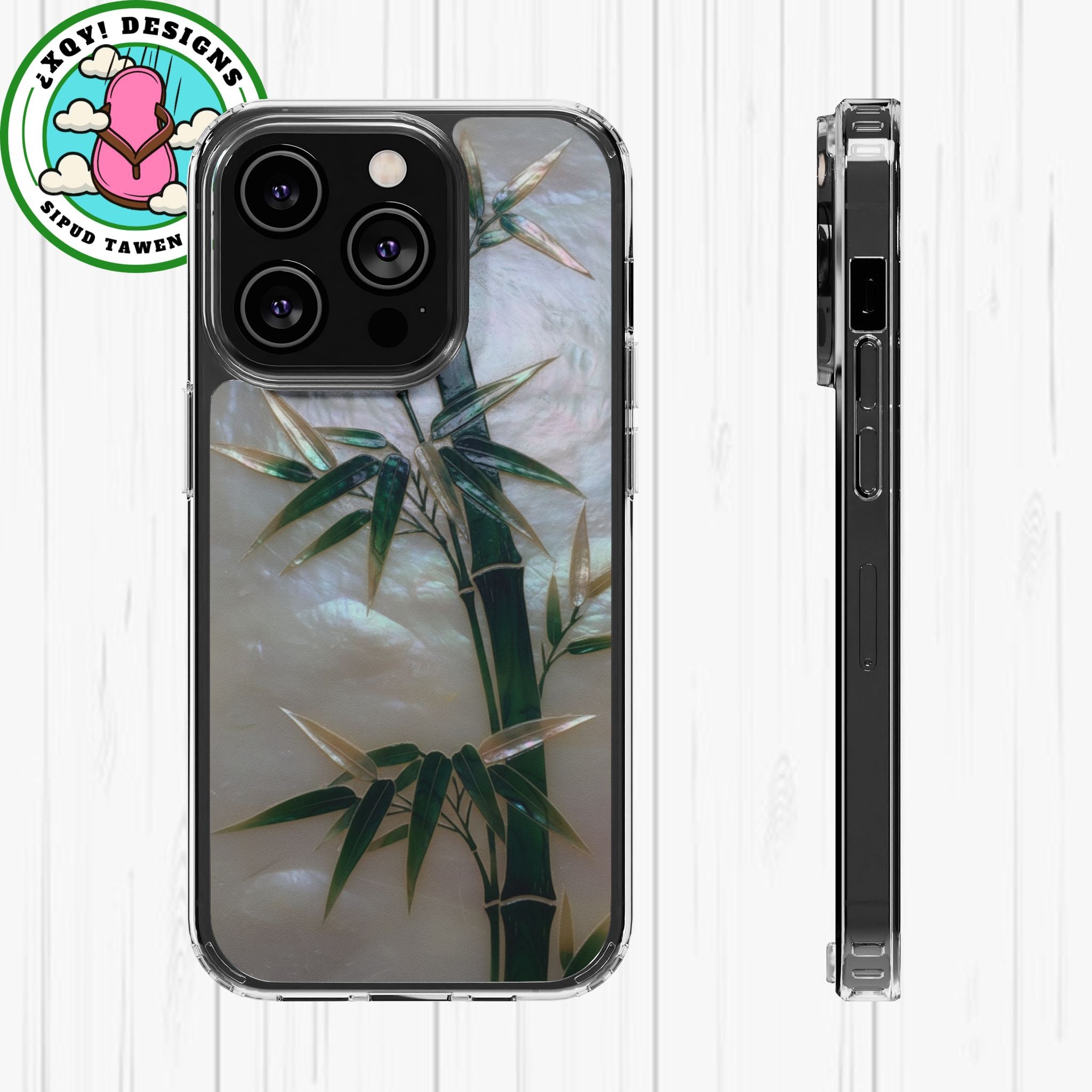 Mother of Pearl Inlay Bamboo Phone Case Nacre Art Green Bamboo Decor Handmade Pearl Shell Unique Iridescent Cover Natural Gift Idea