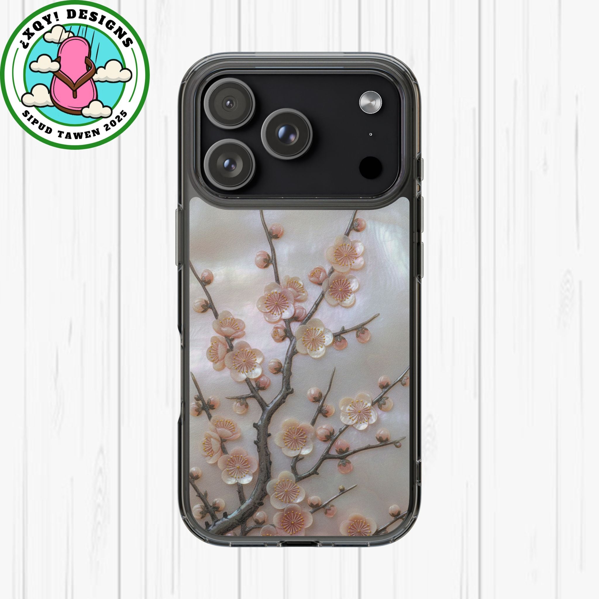 Mother of Pearl Plum Blossom Art Phone Case Nacre Flower Wall Decor Design Iridescent Shell Art Inlay Shimmering Spring Panel Floral Cover