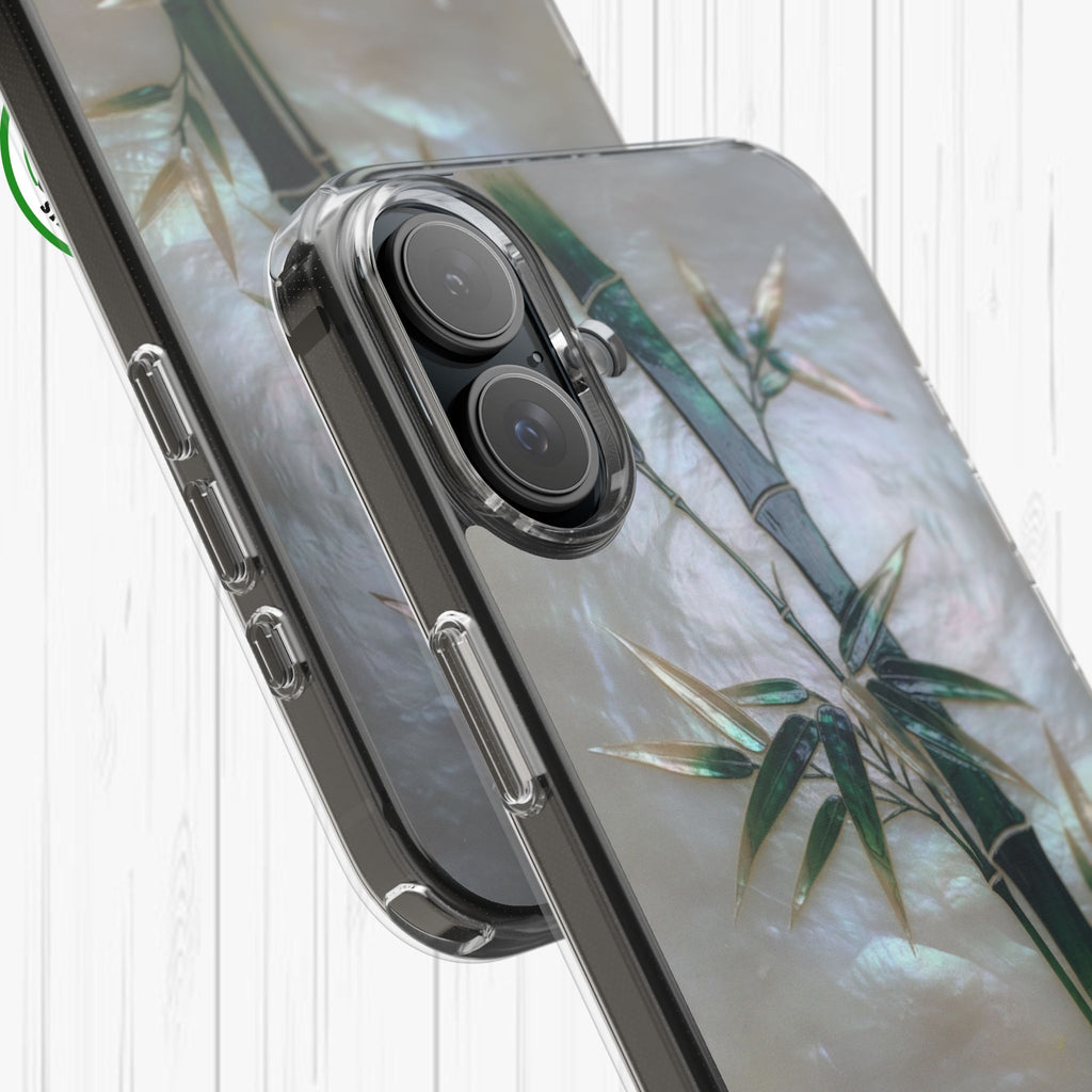 Mother of Pearl Inlay Bamboo Phone Case Nacre Art Green Bamboo Decor Handmade Pearl Shell Unique Iridescent Cover Natural Gift Idea