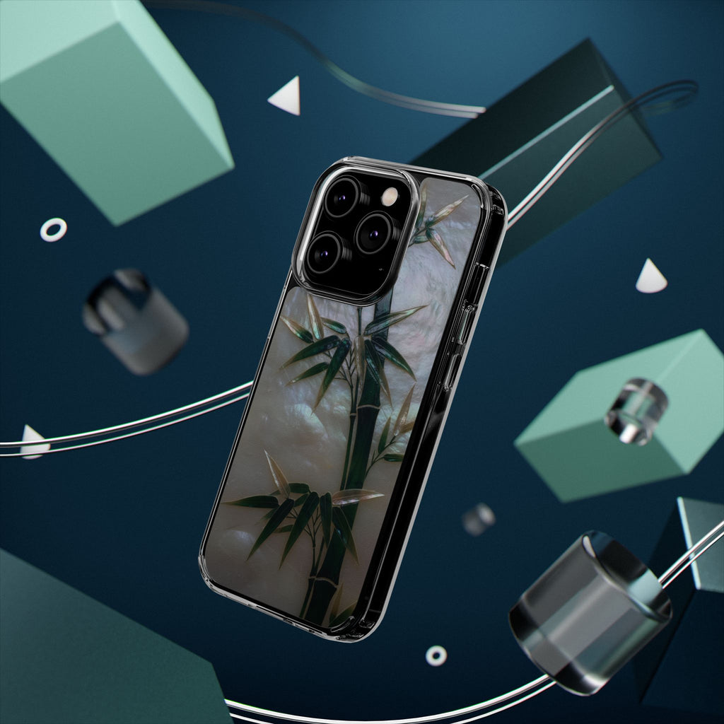 Mother of Pearl Inlay Bamboo Phone Case Nacre Art Green Bamboo Decor Handmade Pearl Shell Unique Iridescent Cover Natural Gift Idea