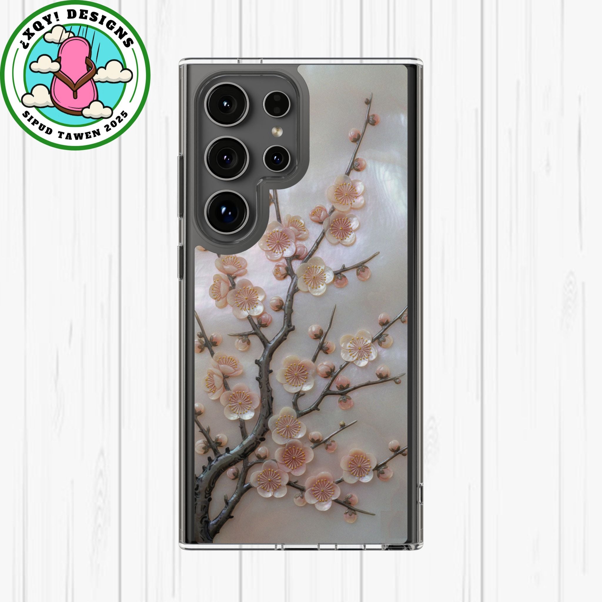 Mother of Pearl Plum Blossom Art Phone Case Nacre Flower Wall Decor Design Iridescent Shell Art Inlay Shimmering Spring Panel Floral Cover