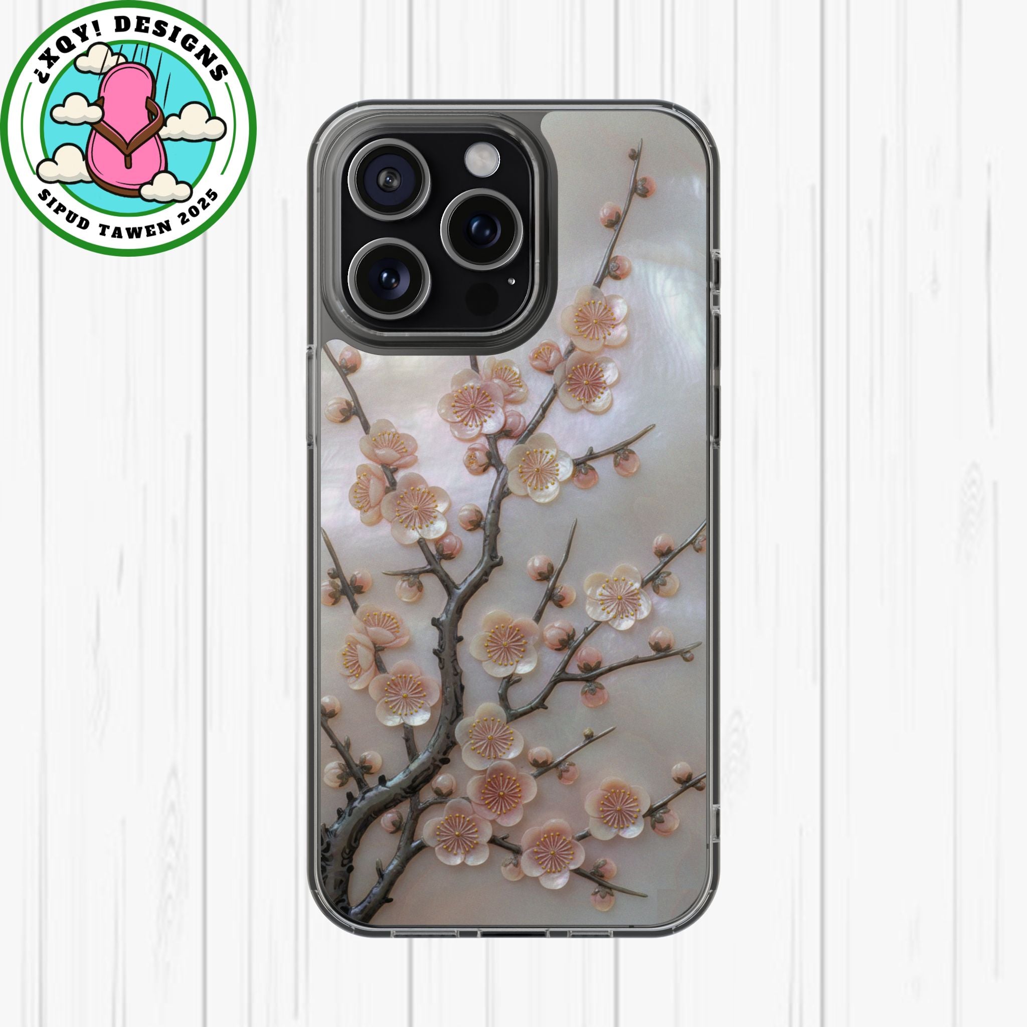 Mother of Pearl Plum Blossom Art Phone Case Nacre Flower Wall Decor Design Iridescent Shell Art Inlay Shimmering Spring Panel Floral Cover