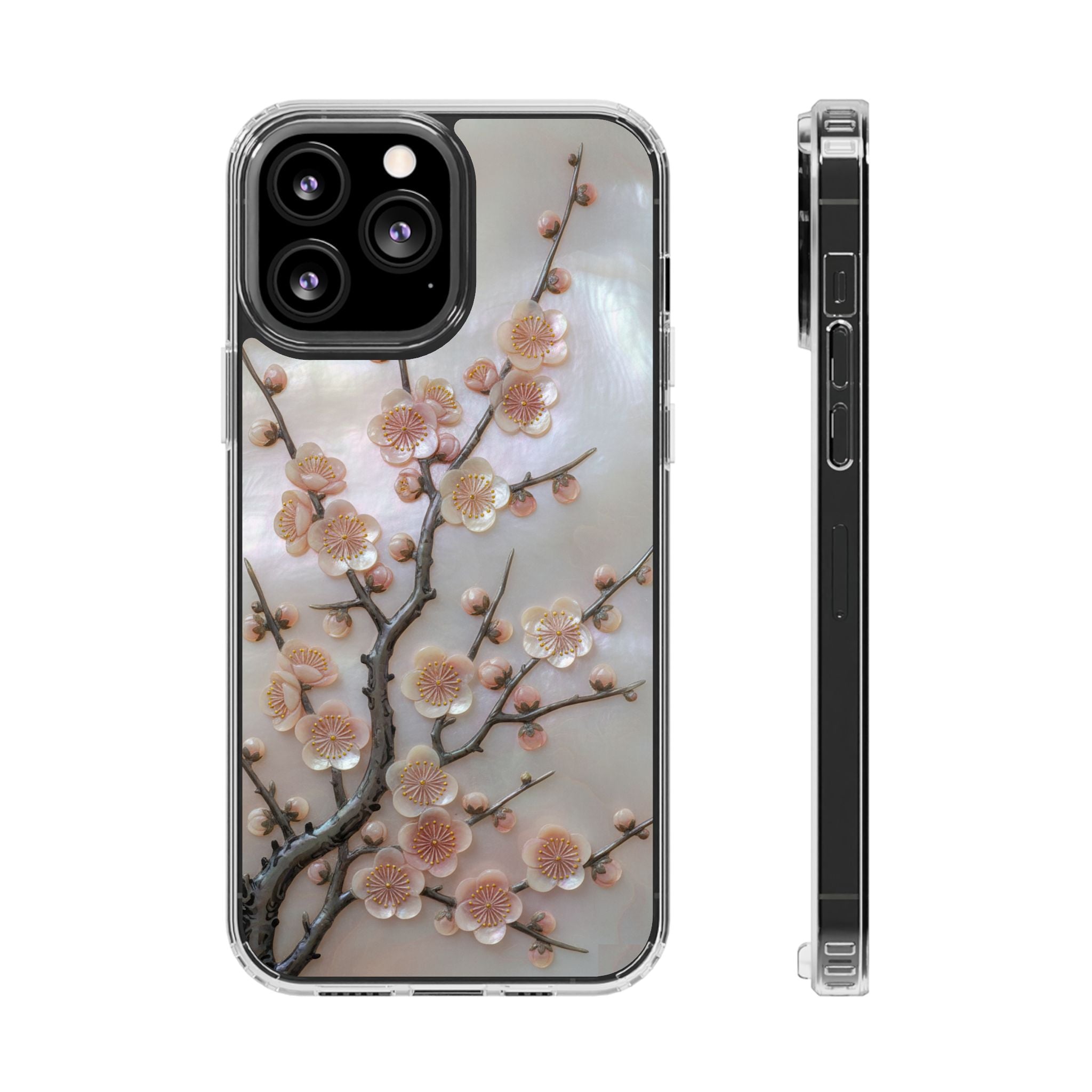 Mother of Pearl Plum Blossom Art Phone Case Nacre Flower Wall Decor Design Iridescent Shell Art Inlay Shimmering Spring Panel Floral Cover
