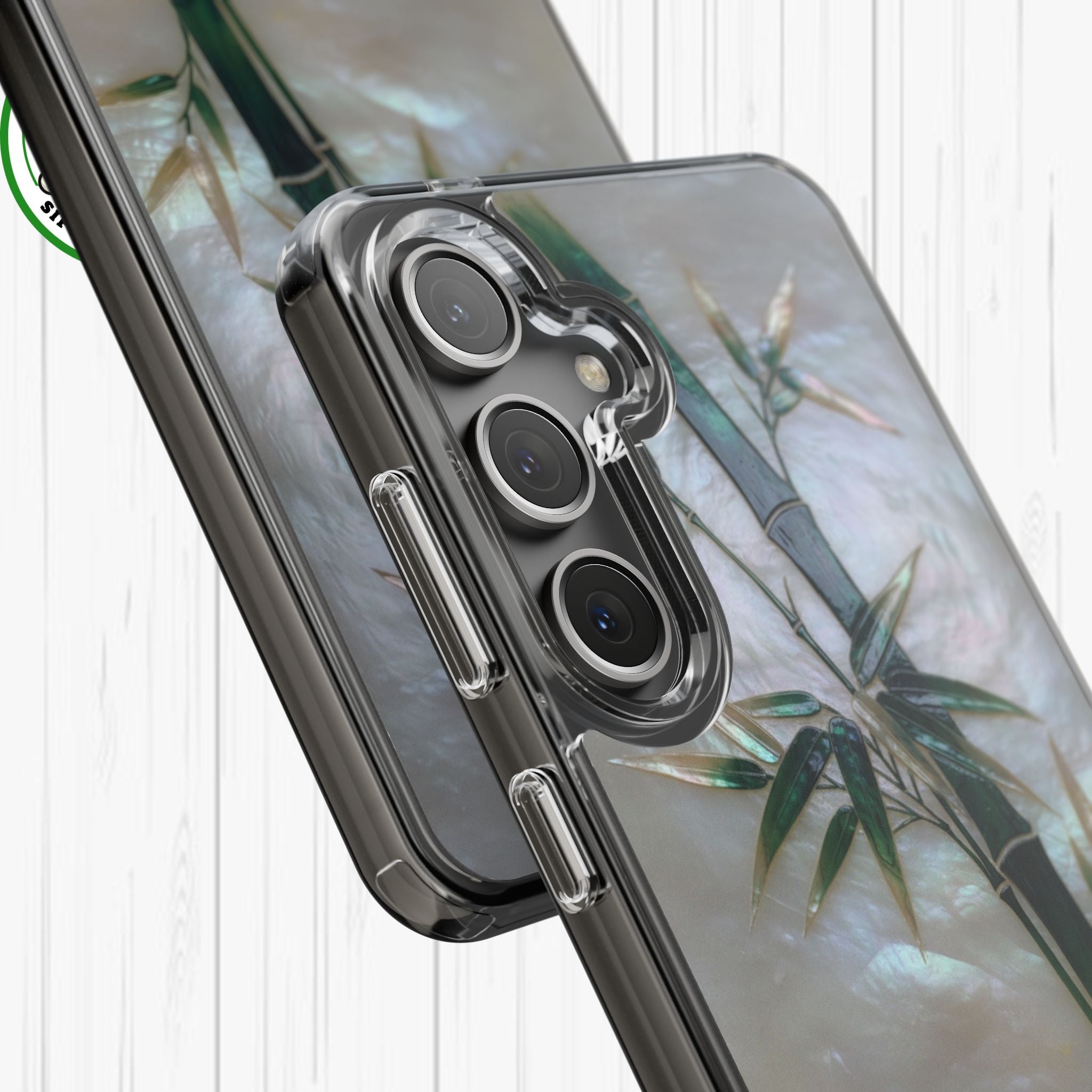 Mother of Pearl Inlay Bamboo Phone Case Nacre Art Green Bamboo Decor Handmade Pearl Shell Unique Iridescent Cover Natural Gift Idea