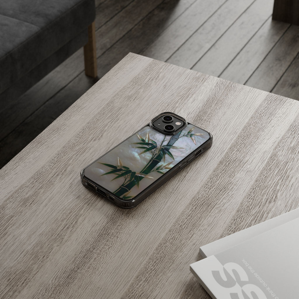Mother of Pearl Inlay Bamboo Phone Case Nacre Art Green Bamboo Decor Handmade Pearl Shell Unique Iridescent Cover Natural Gift Idea