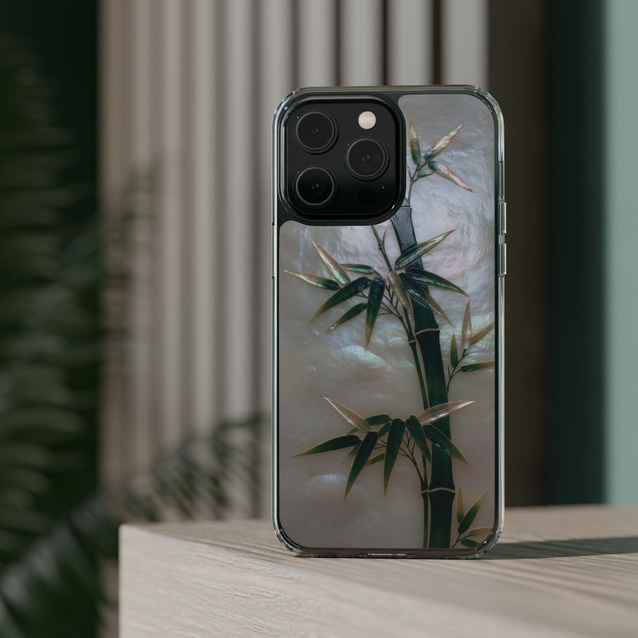Phone Case, Mother of Pearl Bamboo Floral Design Impact-Resistant Cover, Protective Shell, Unique Gift, Accessories