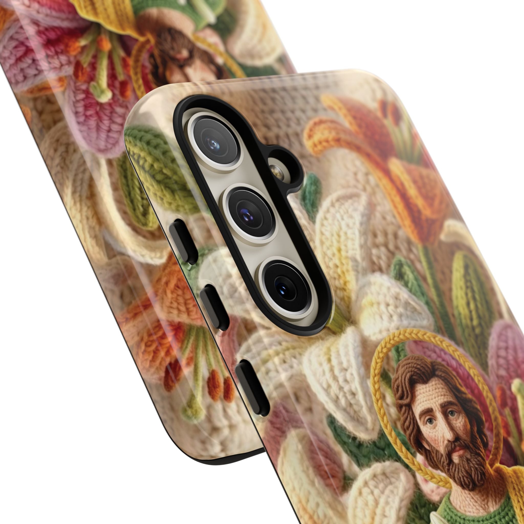 Phone Case Saint Joseph Lilies Design Holy Figure Phone Cover Faith Based Faux Yarn Saint of Workers Gift Samsung iPhone Pixel Models