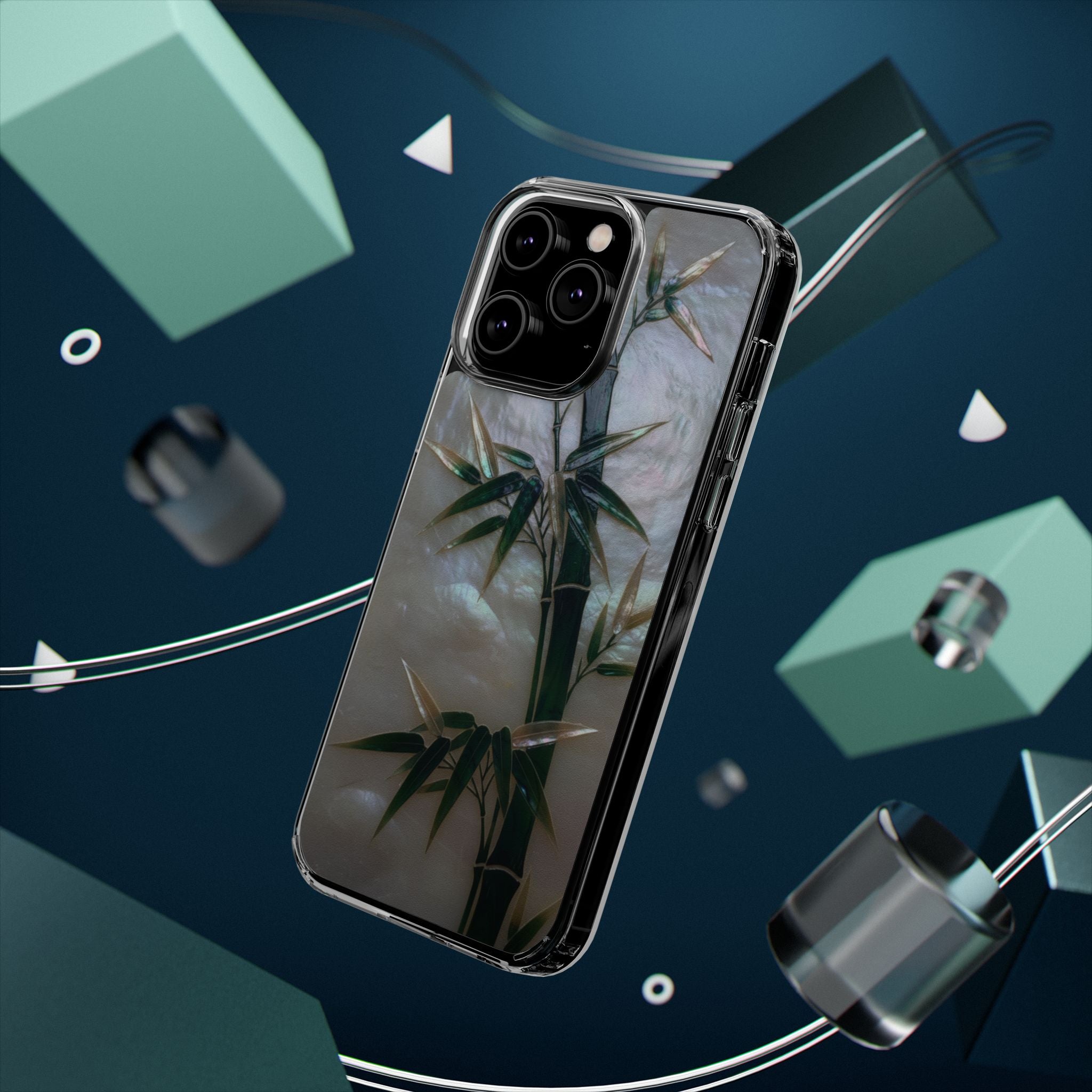 Mother of Pearl Inlay Bamboo Phone Case Nacre Art Green Bamboo Decor Handmade Pearl Shell Unique Iridescent Cover Natural Gift Idea