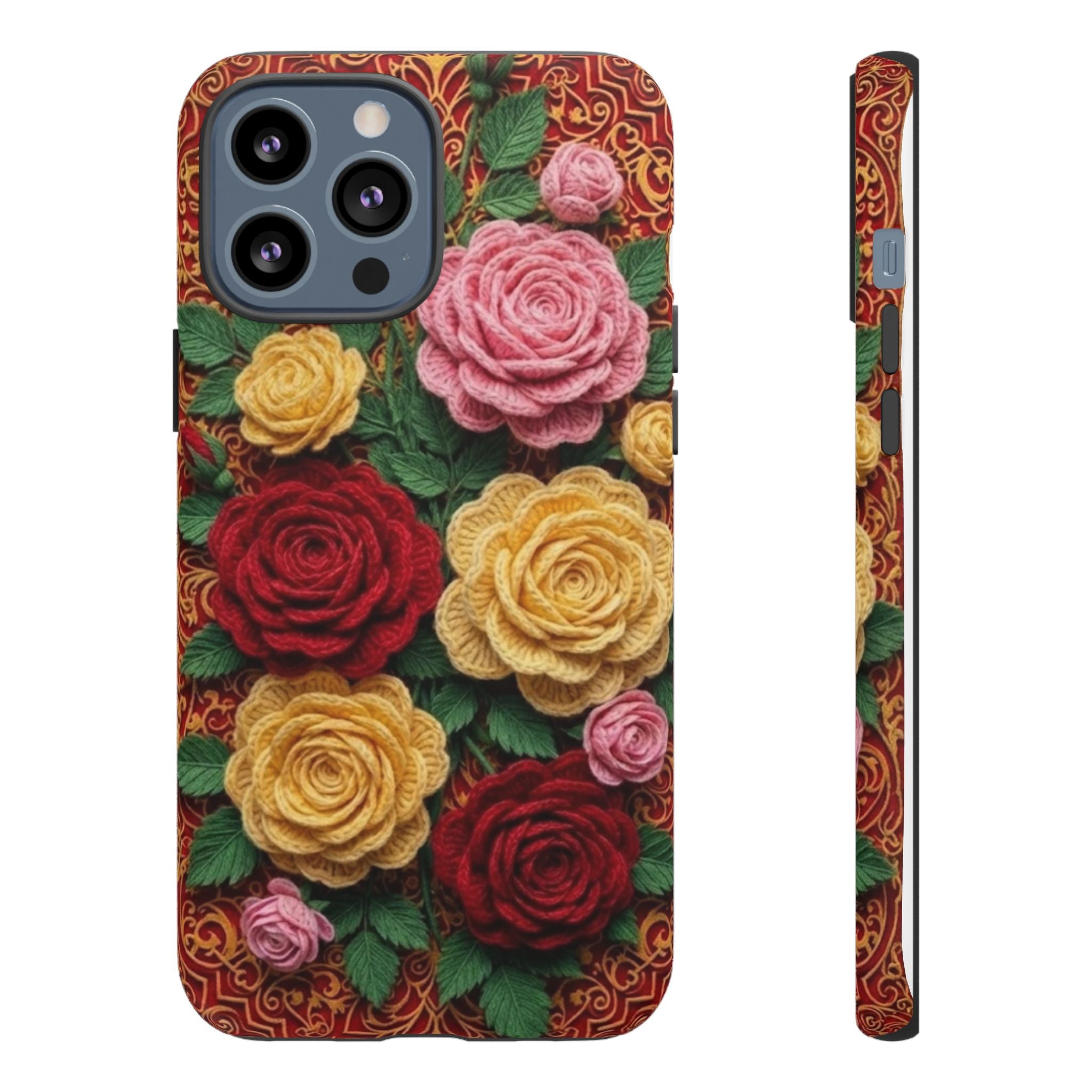 Yarn Vintage Rose Floral Phone Case Elegant Damask Pattern Smartphone Cover for Samsung Galaxy iOS Google Pixel