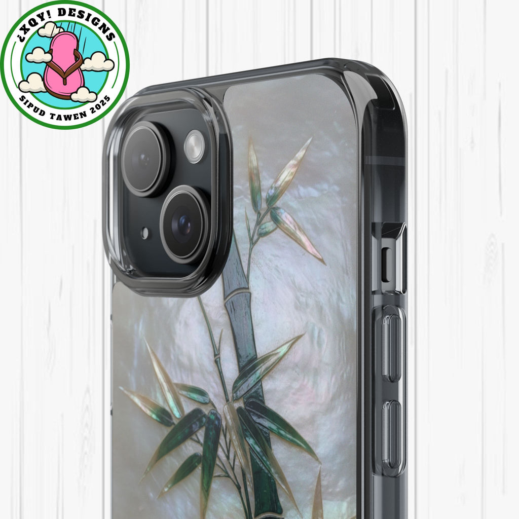 Mother of Pearl Inlay Bamboo Phone Case Nacre Art Green Bamboo Decor Handmade Pearl Shell Unique Iridescent Cover Natural Gift Idea