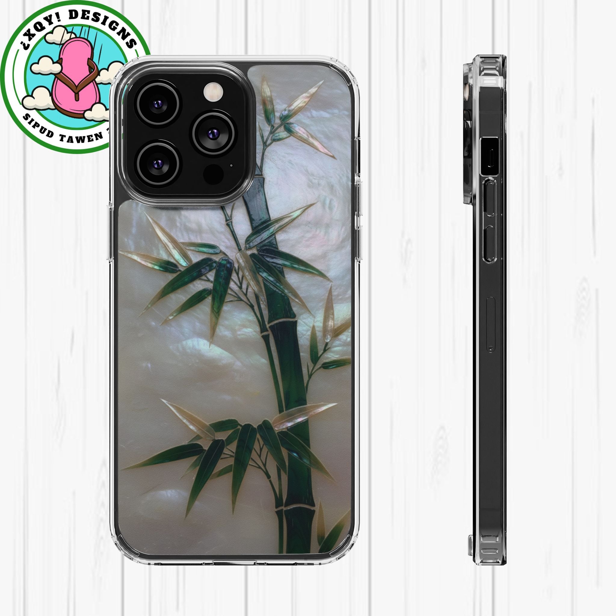 Mother of Pearl Inlay Bamboo Phone Case Nacre Art Green Bamboo Decor Handmade Pearl Shell Unique Iridescent Cover Natural Gift Idea