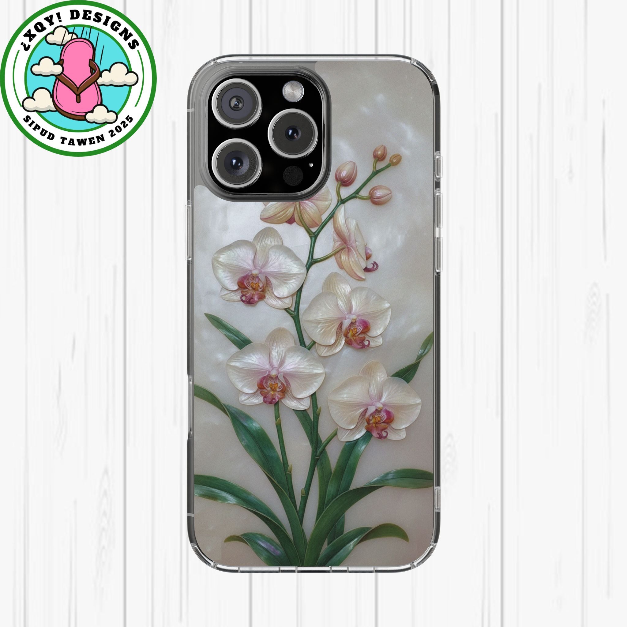 Orchid Wall Phone Case 3D Floral Wall Decor Pink Orchid Artwork White Orchid Design Textured Floral Cover Aesthetic Nature Gift