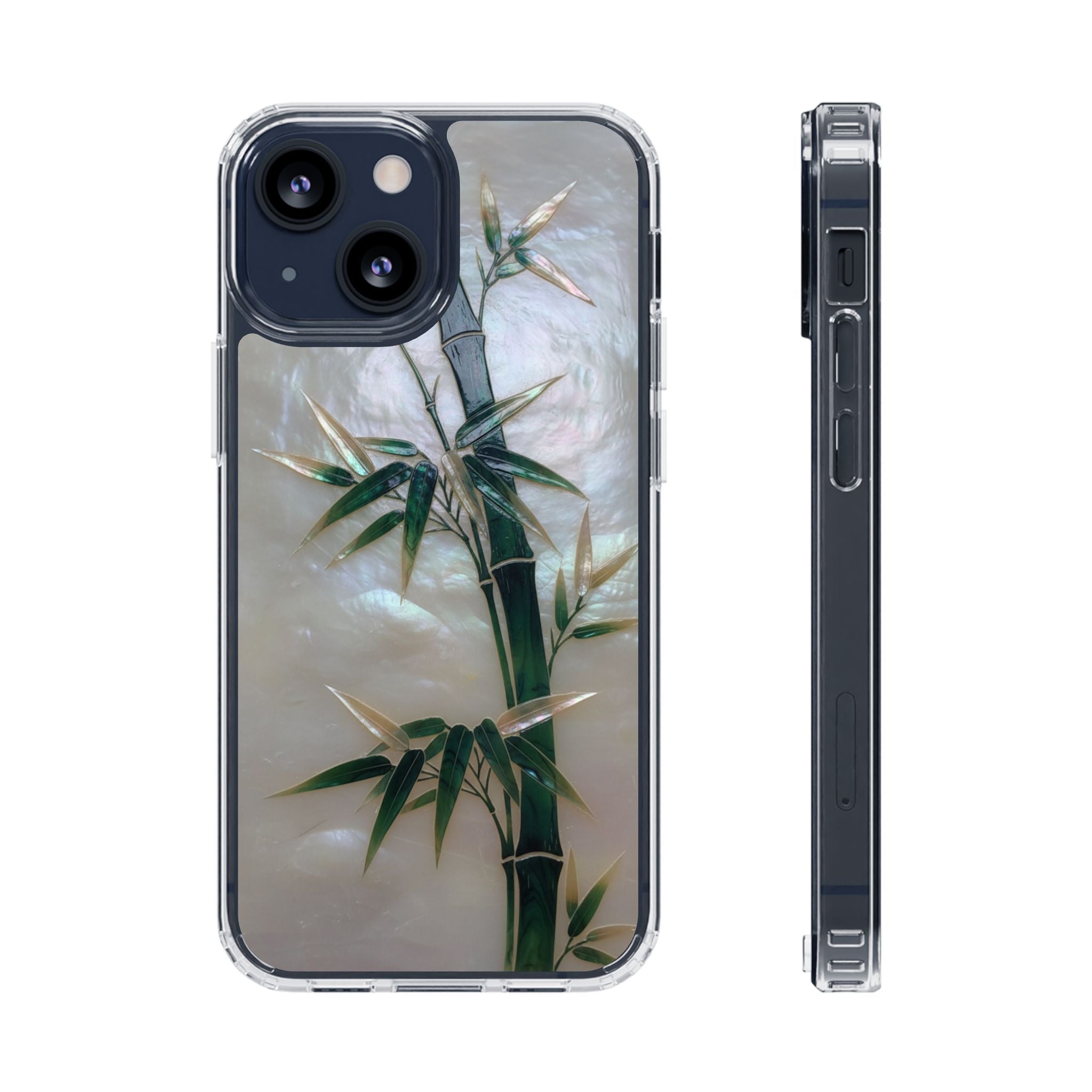 Mother of Pearl Inlay Bamboo Phone Case Nacre Art Green Bamboo Decor Handmade Pearl Shell Unique Iridescent Cover Natural Gift Idea