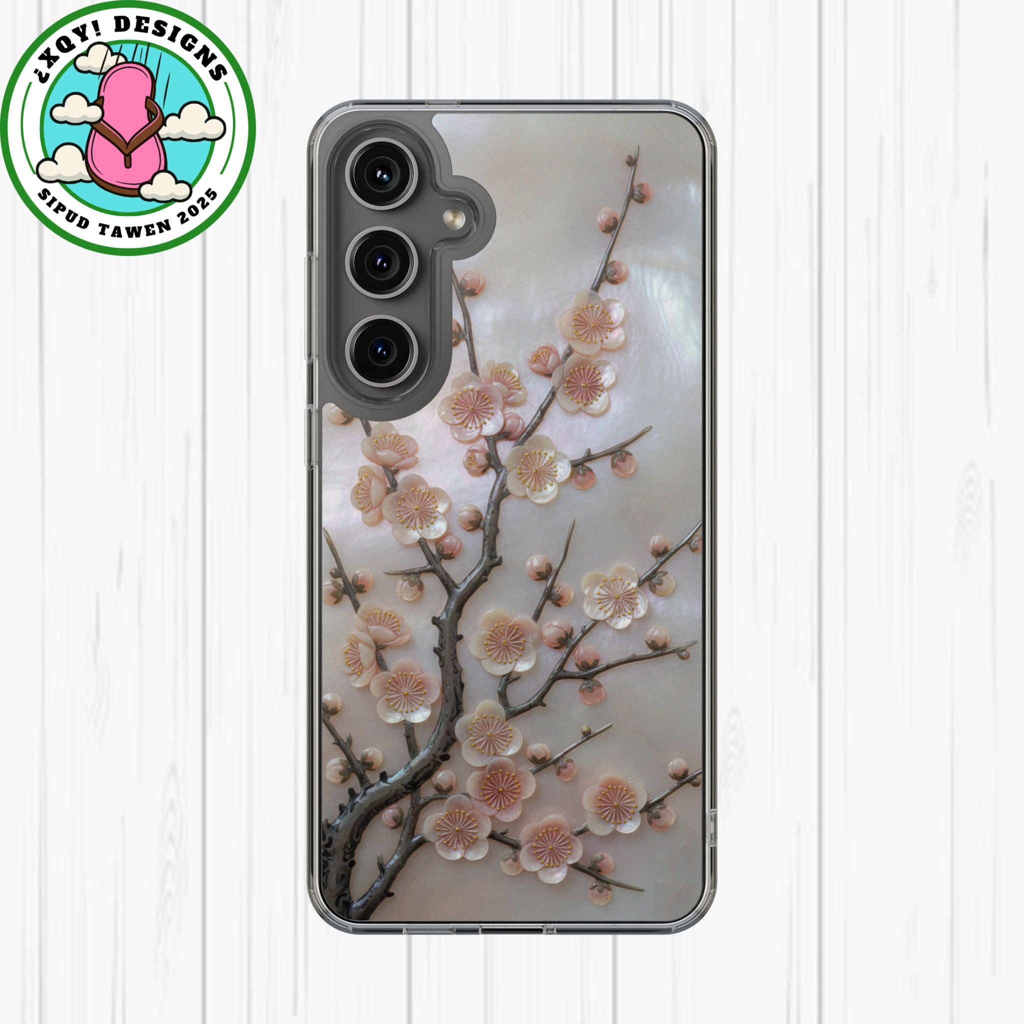 Mother of Pearl Plum Blossom Art Phone Case Nacre Flower Wall Decor Design Iridescent Shell Art Inlay Shimmering Spring Panel Floral Cover