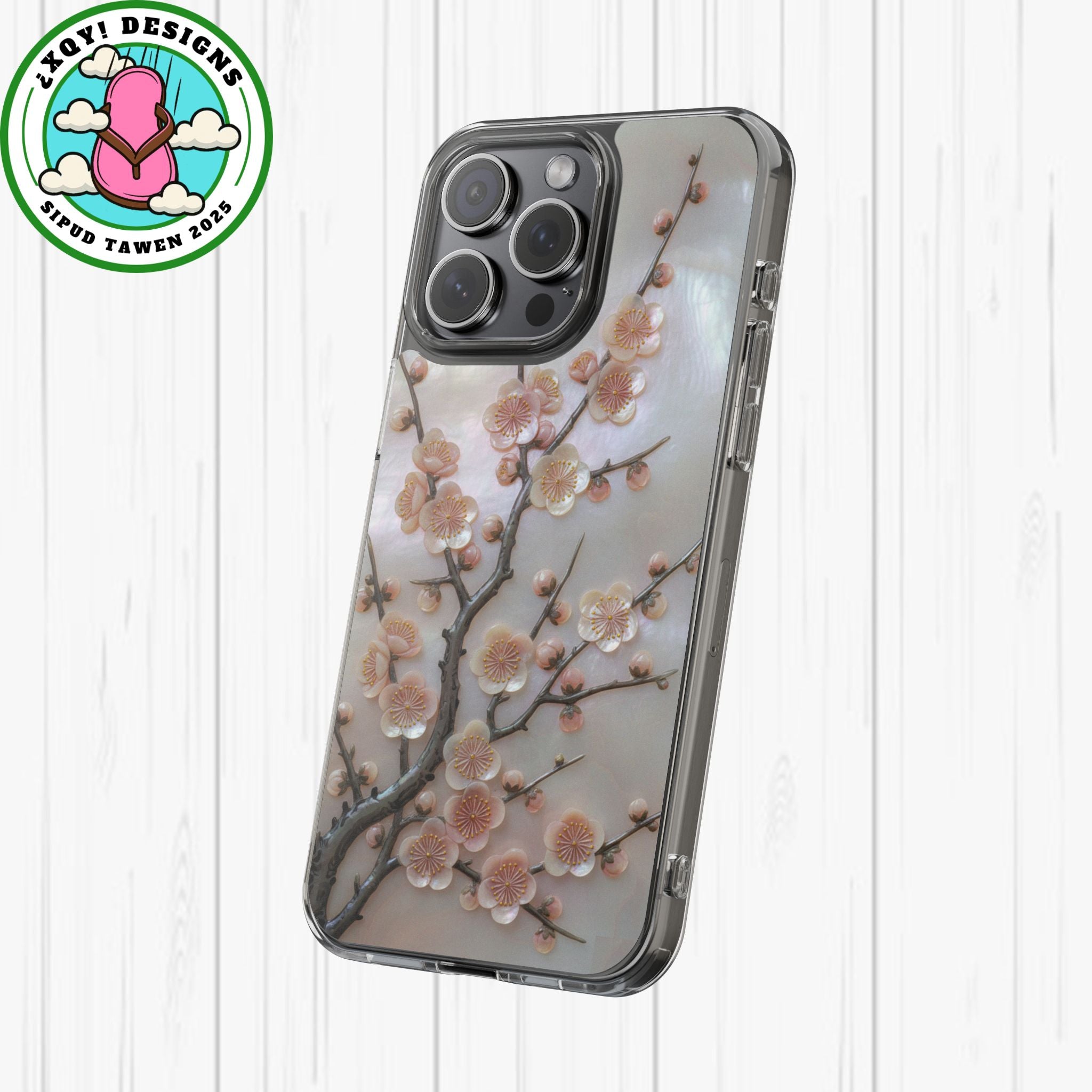 Mother of Pearl Plum Blossom Art Phone Case Nacre Flower Wall Decor Design Iridescent Shell Art Inlay Shimmering Spring Panel Floral Cover