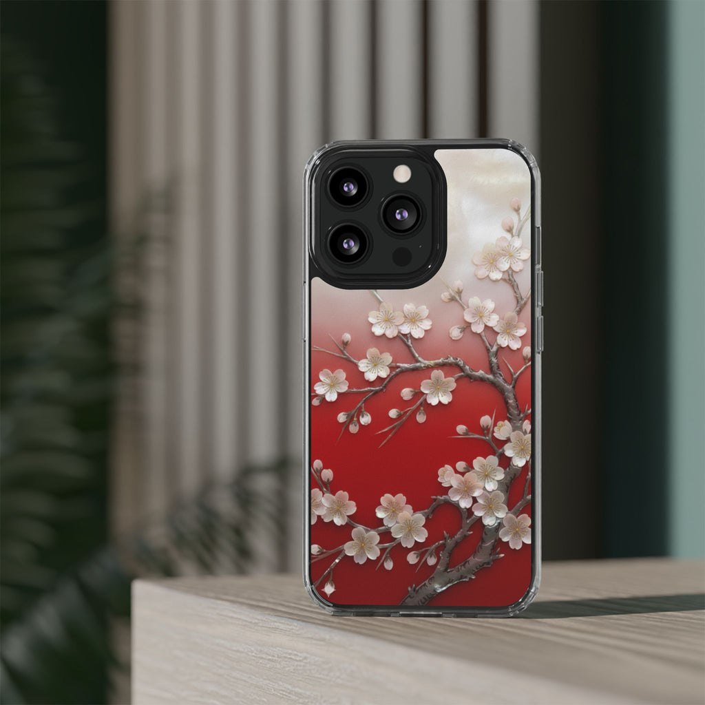 Mother of Pearl Floral Phone Case Elegant Sakura Design Asian Inspired Shell Inlay Artwork Japanese Blossom Decor Mobile Cover