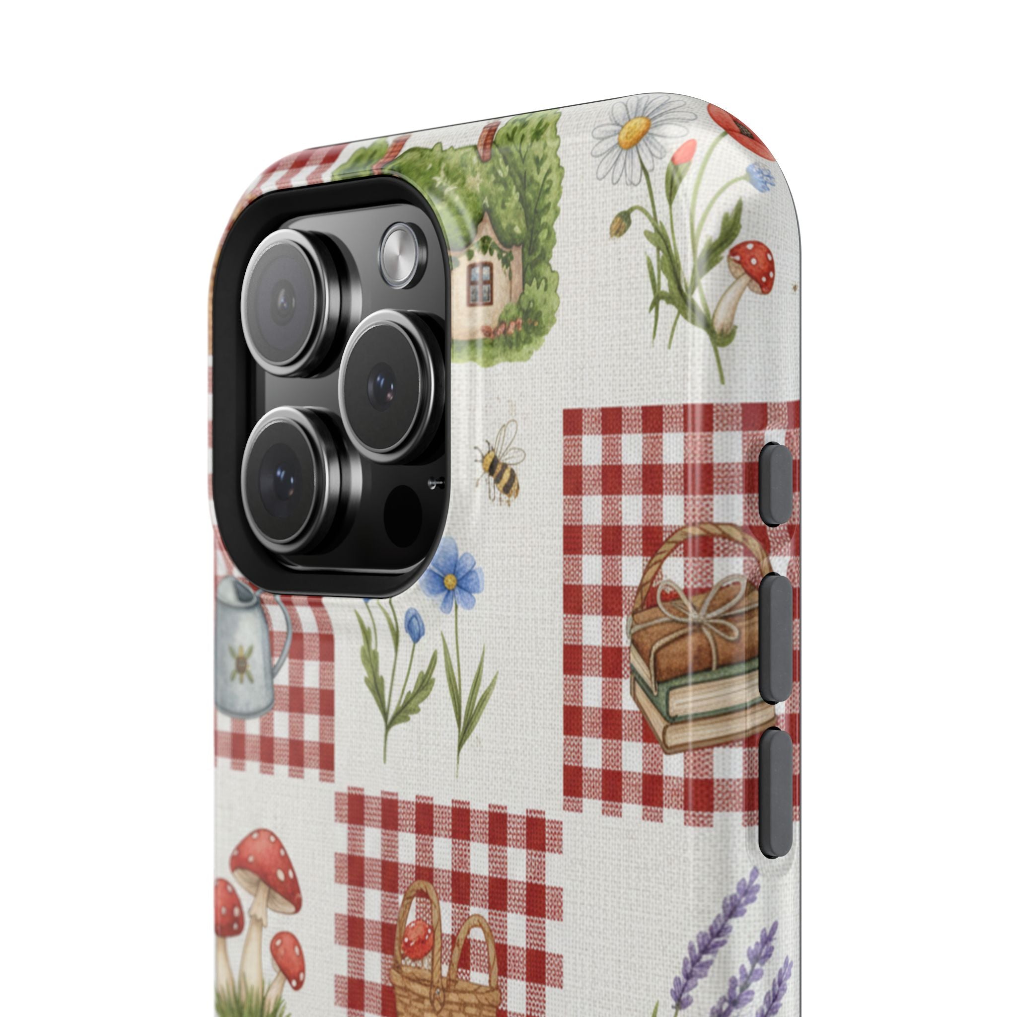 Red Gingham Check Phone Case Rustic Farmhouse Theme Watercolor Countryside Print Whimsical Floral Cell Phone Cover