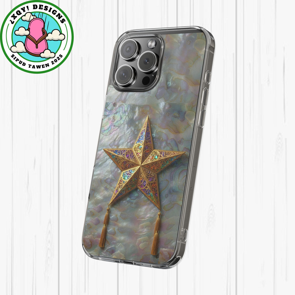 Golden Star Ornament Phone Case Mother of Pearl Background Nacre Texture Festive Celestial Decor Parol Inspired Shimmering Pearl Shell Gift
