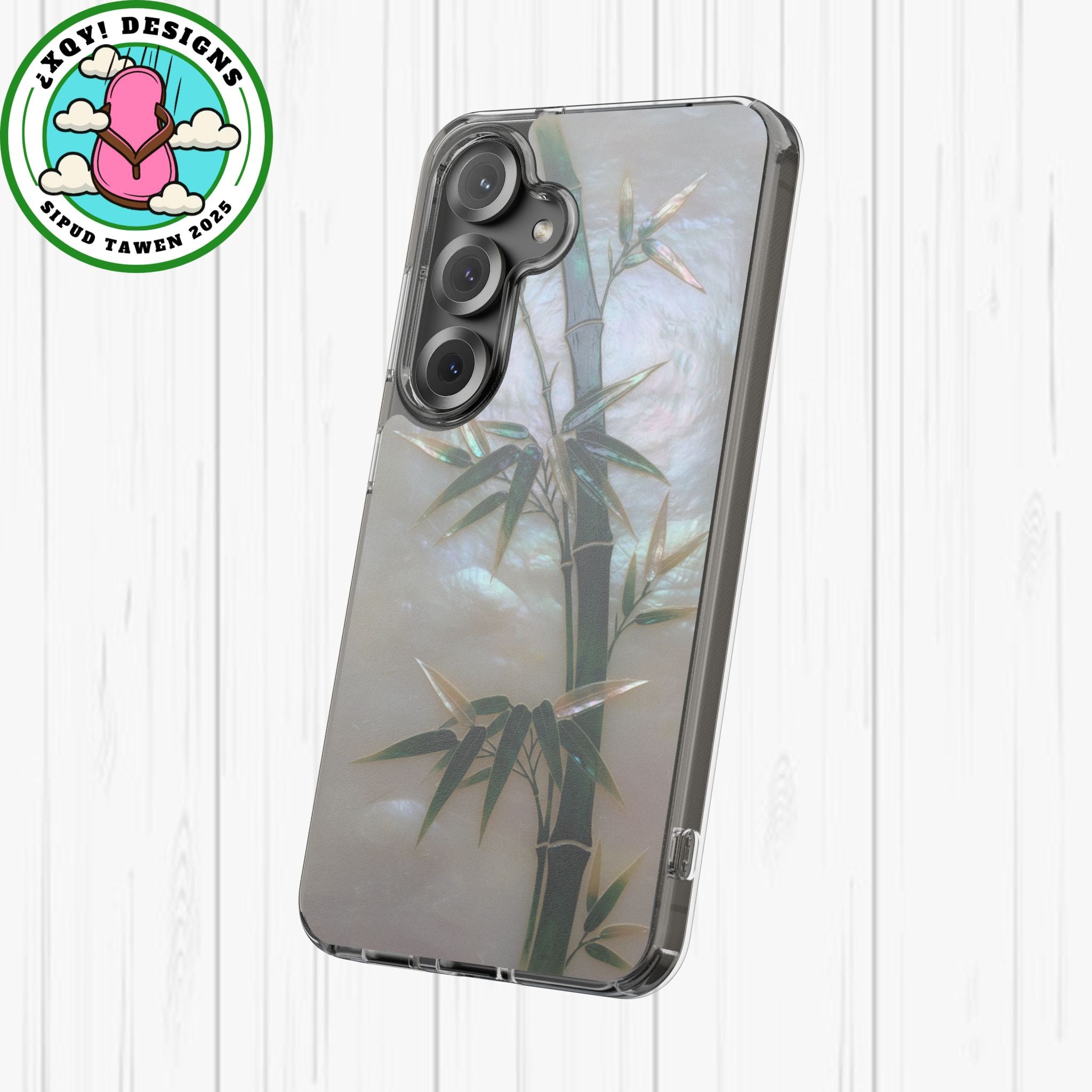Mother of Pearl Inlay Bamboo Phone Case Nacre Art Green Bamboo Decor Handmade Pearl Shell Unique Iridescent Cover Natural Gift Idea