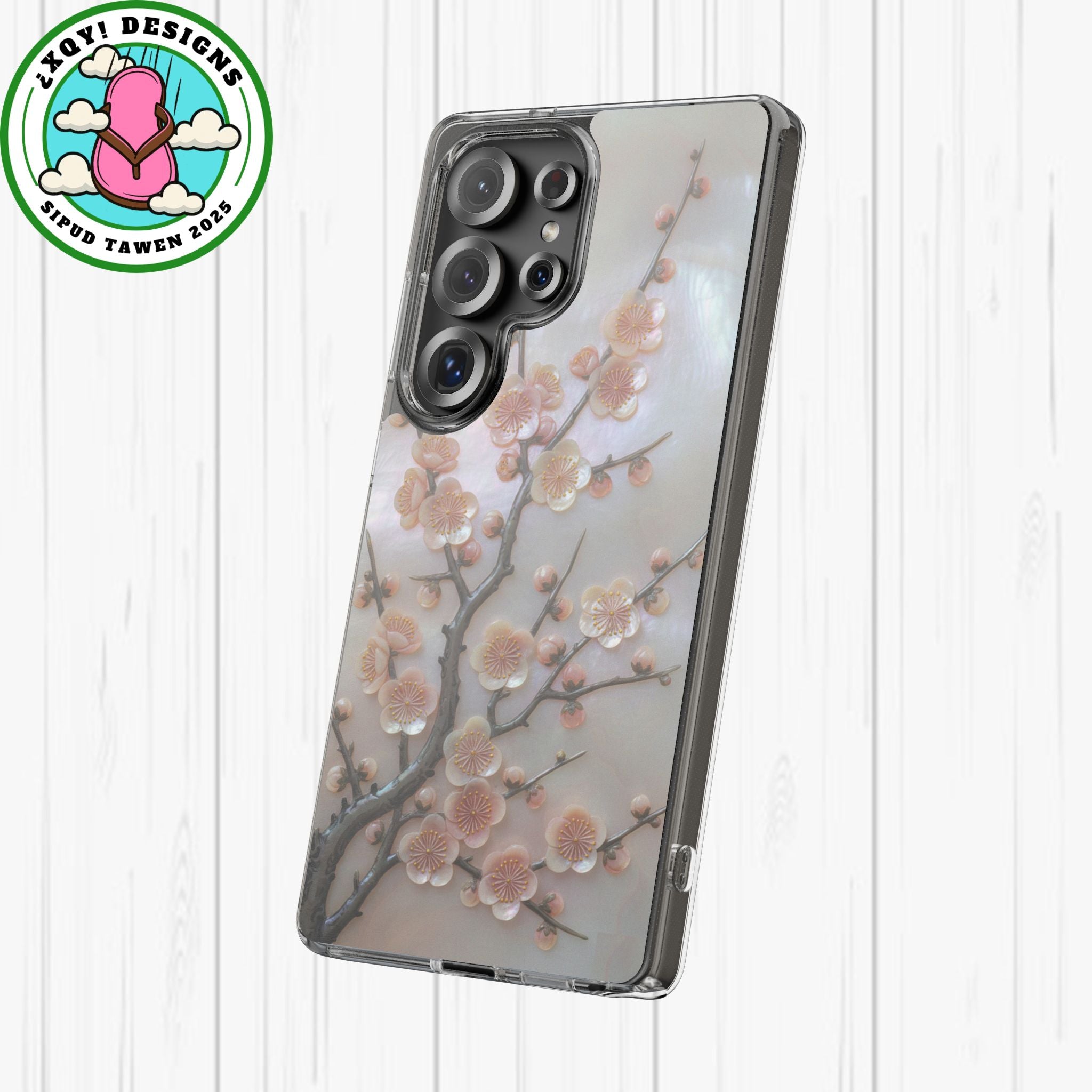 Mother of Pearl Plum Blossom Art Phone Case Nacre Flower Wall Decor Design Iridescent Shell Art Inlay Shimmering Spring Panel Floral Cover