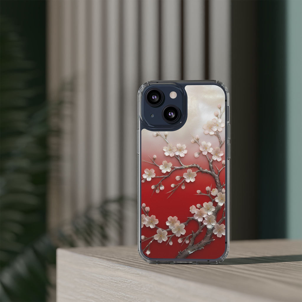 Mother of Pearl Floral Phone Case Elegant Sakura Design Asian Inspired Shell Inlay Artwork Japanese Blossom Decor Mobile Cover