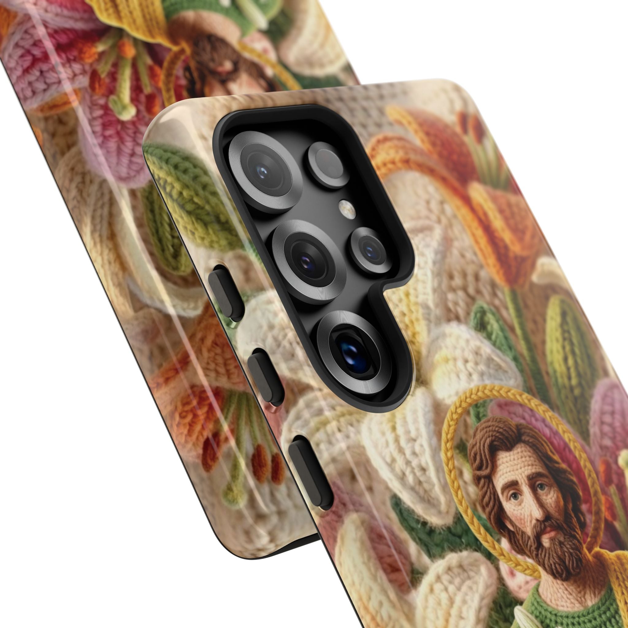 Phone Case Saint Joseph Lilies Design Holy Figure Phone Cover Faith Based Faux Yarn Saint of Workers Gift Samsung iPhone Pixel Models