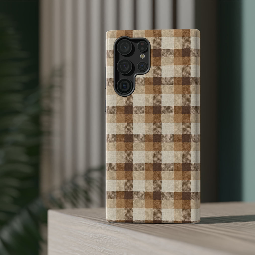 Brown Plaid Pattern Impact-Resistant Case | Checkered Phone Case