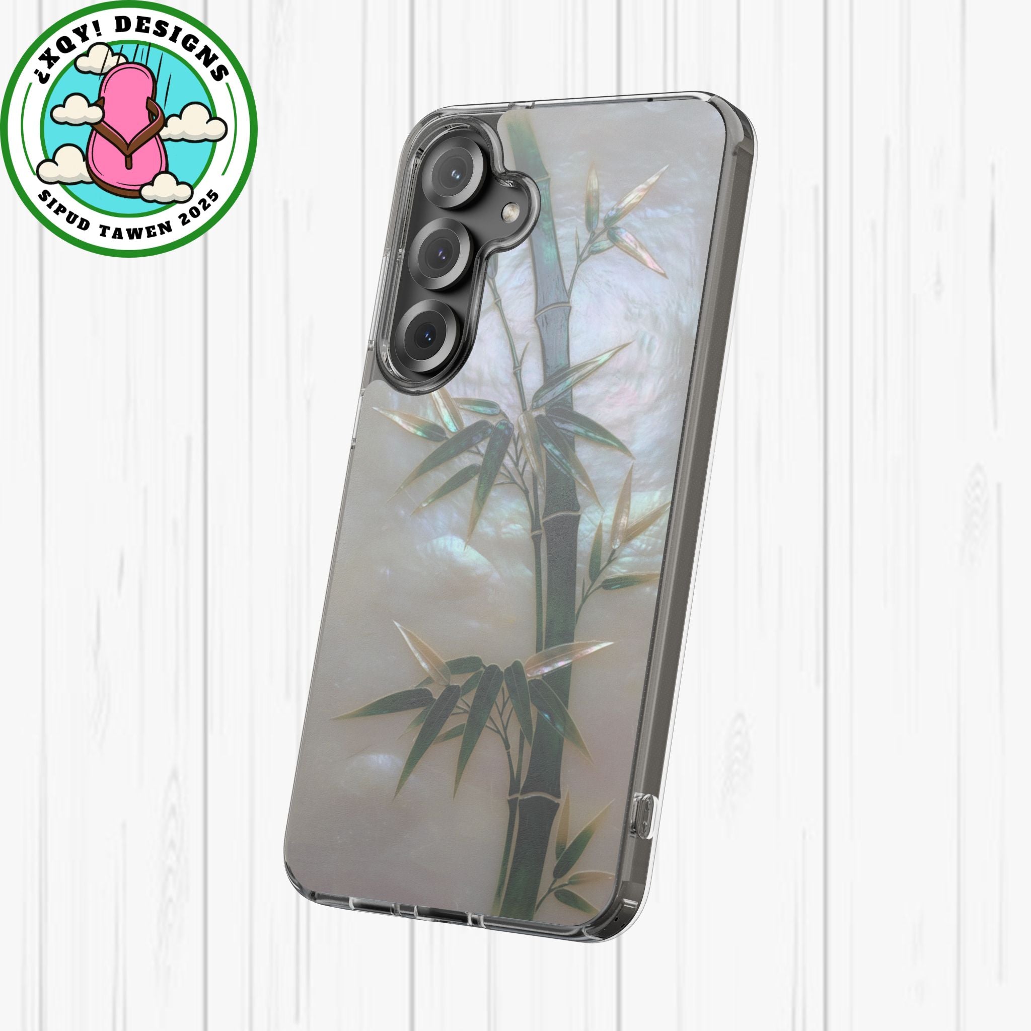 Mother of Pearl Inlay Bamboo Phone Case Nacre Art Green Bamboo Decor Handmade Pearl Shell Unique Iridescent Cover Natural Gift Idea