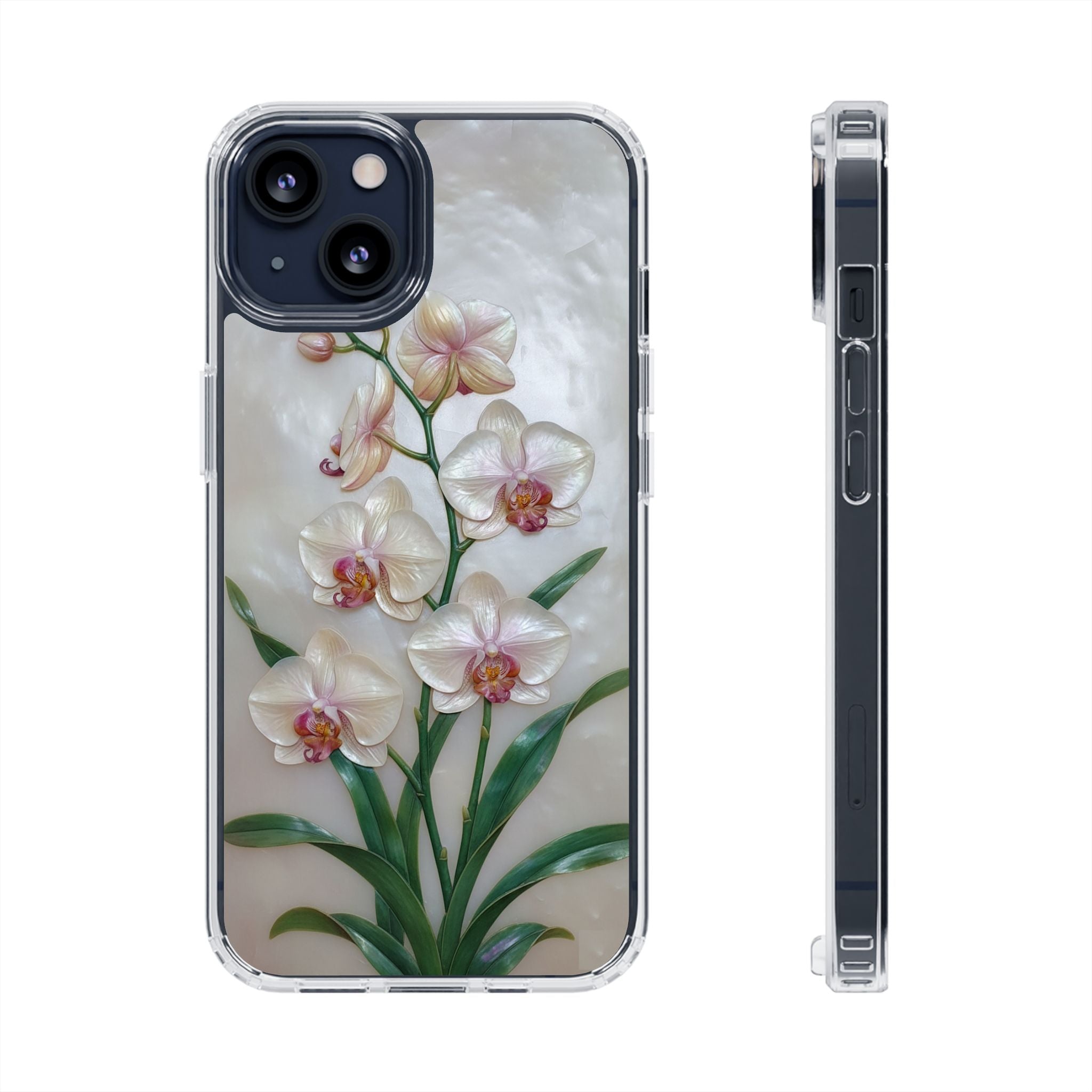 Orchid Wall Phone Case 3D Floral Wall Decor Pink Orchid Artwork White Orchid Design Textured Floral Cover Aesthetic Nature Gift