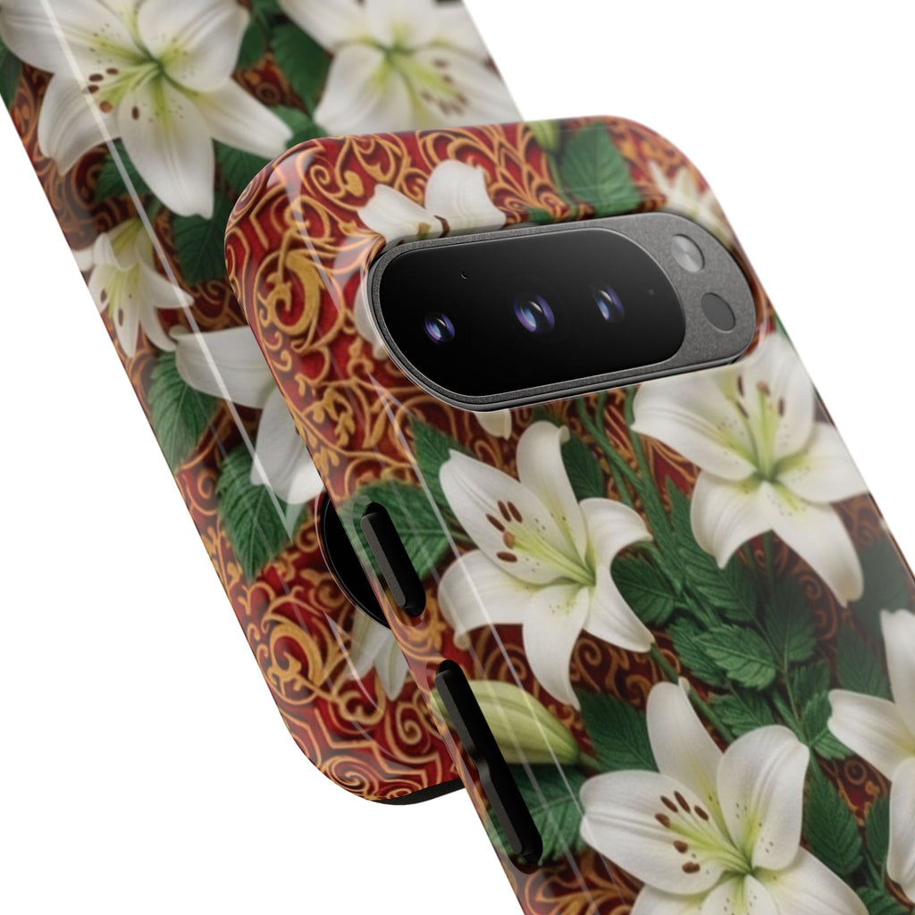 Luxury Lily Phone Case Elegant Floral Ornate Botanical Style Pristine White Bloom Motif Unique Accessory for iPhone Samsung Pixel Devices