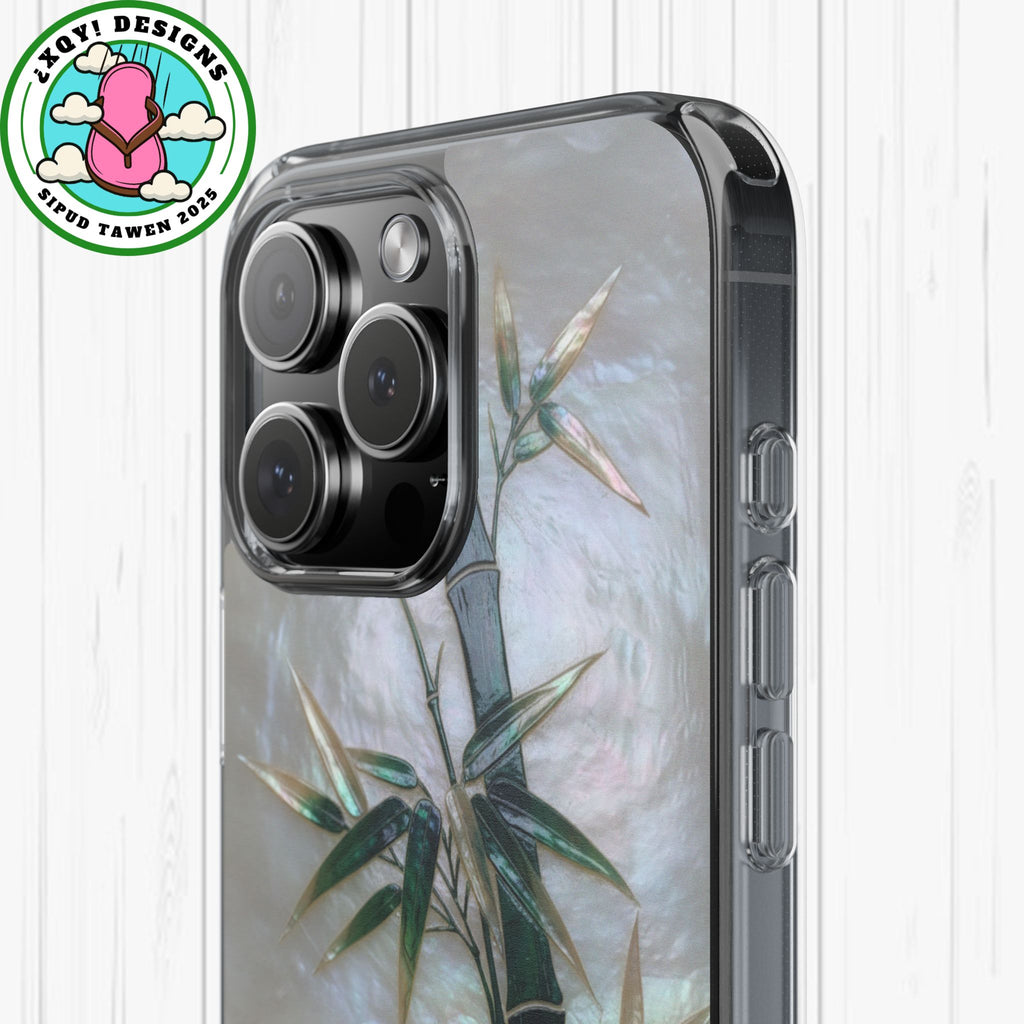 Mother of Pearl Inlay Bamboo Phone Case Nacre Art Green Bamboo Decor Handmade Pearl Shell Unique Iridescent Cover Natural Gift Idea