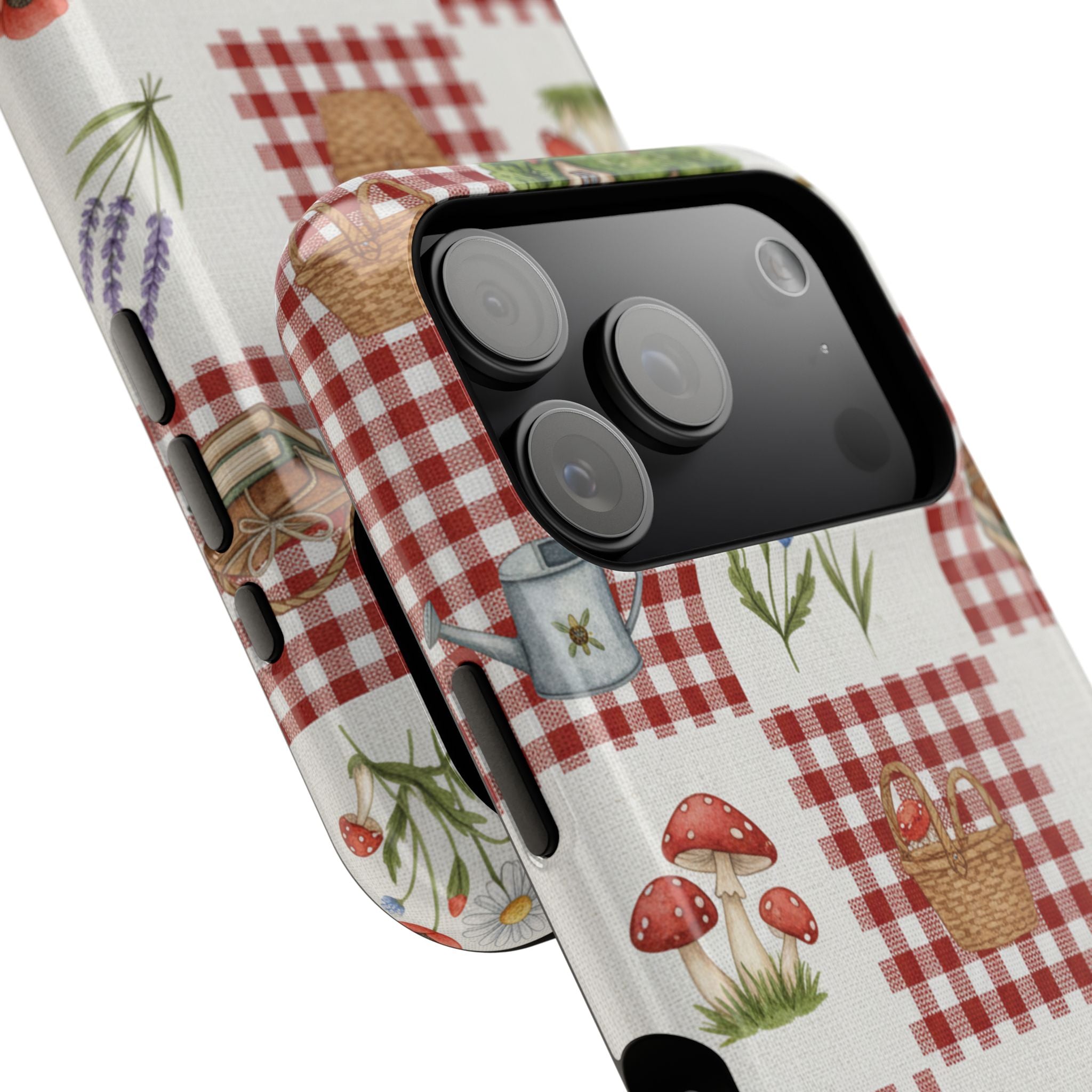 Red Gingham Check Phone Case Rustic Farmhouse Theme Watercolor Countryside Print Whimsical Floral Cell Phone Cover