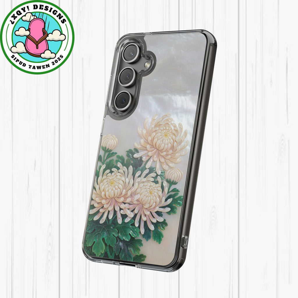 Mother of pearl inlay Phone Case Nacre art panel Chinese mother of pearl flowers Chrysanthemum wall art design elegant luxury  gift
