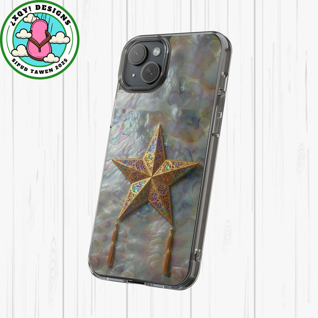 Golden Star Ornament Phone Case Mother of Pearl Background Nacre Texture Festive Celestial Decor Parol Inspired Shimmering Pearl Shell Gift