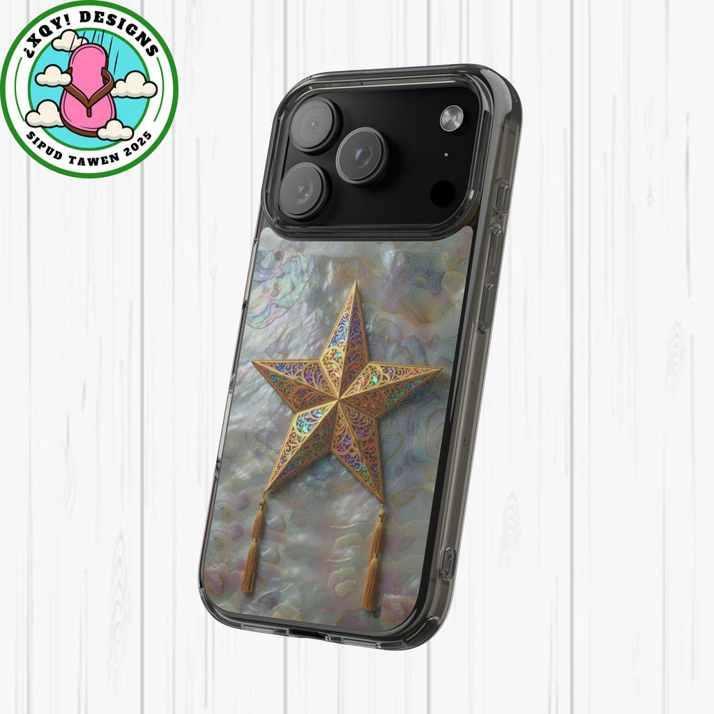 Golden Star Ornament Phone Case Mother of Pearl Background Nacre Texture Festive Celestial Decor Parol Inspired Shimmering Pearl Shell Gift