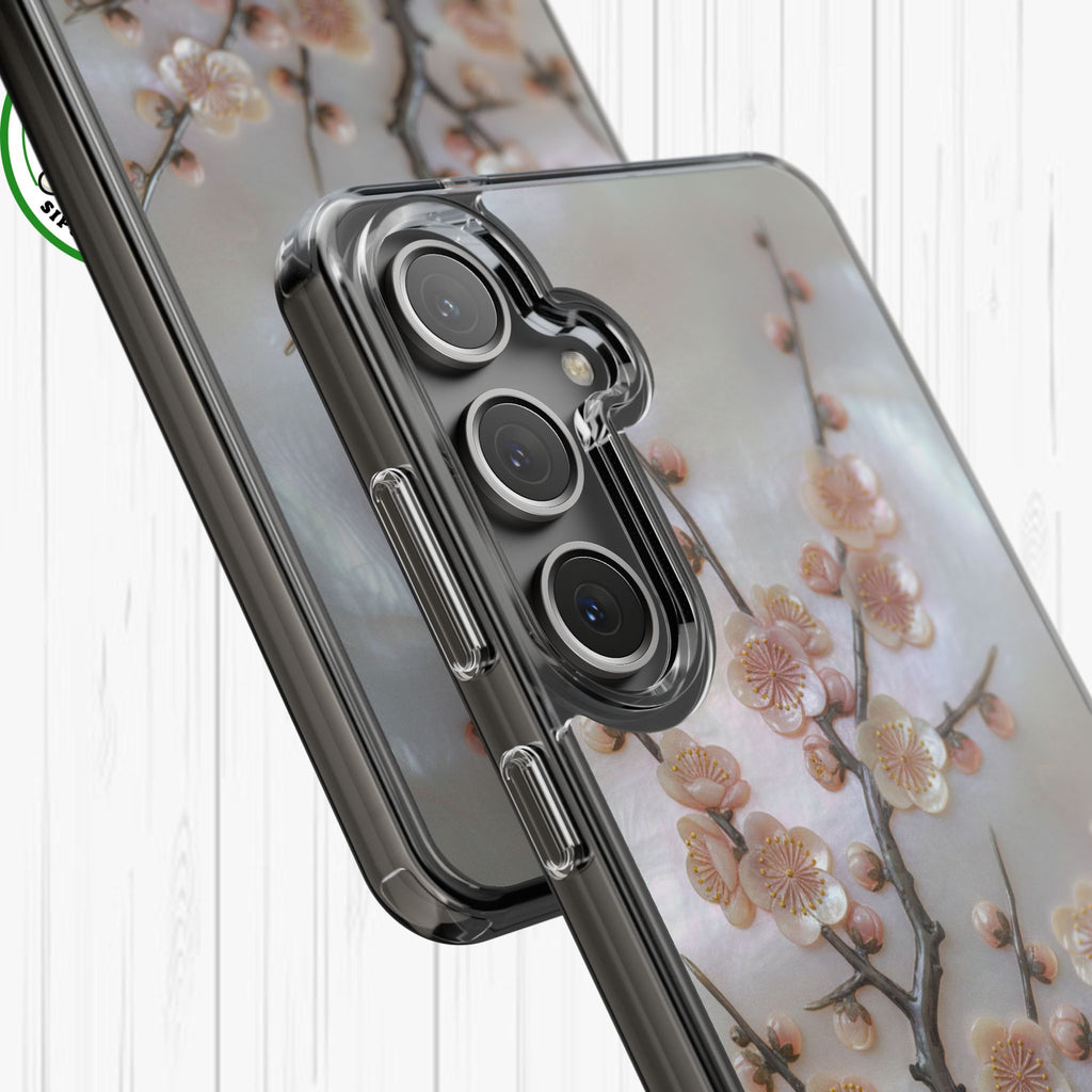 Mother of Pearl Plum Blossom Art Phone Case Nacre Flower Wall Decor Design Iridescent Shell Art Inlay Shimmering Spring Panel Floral Cover