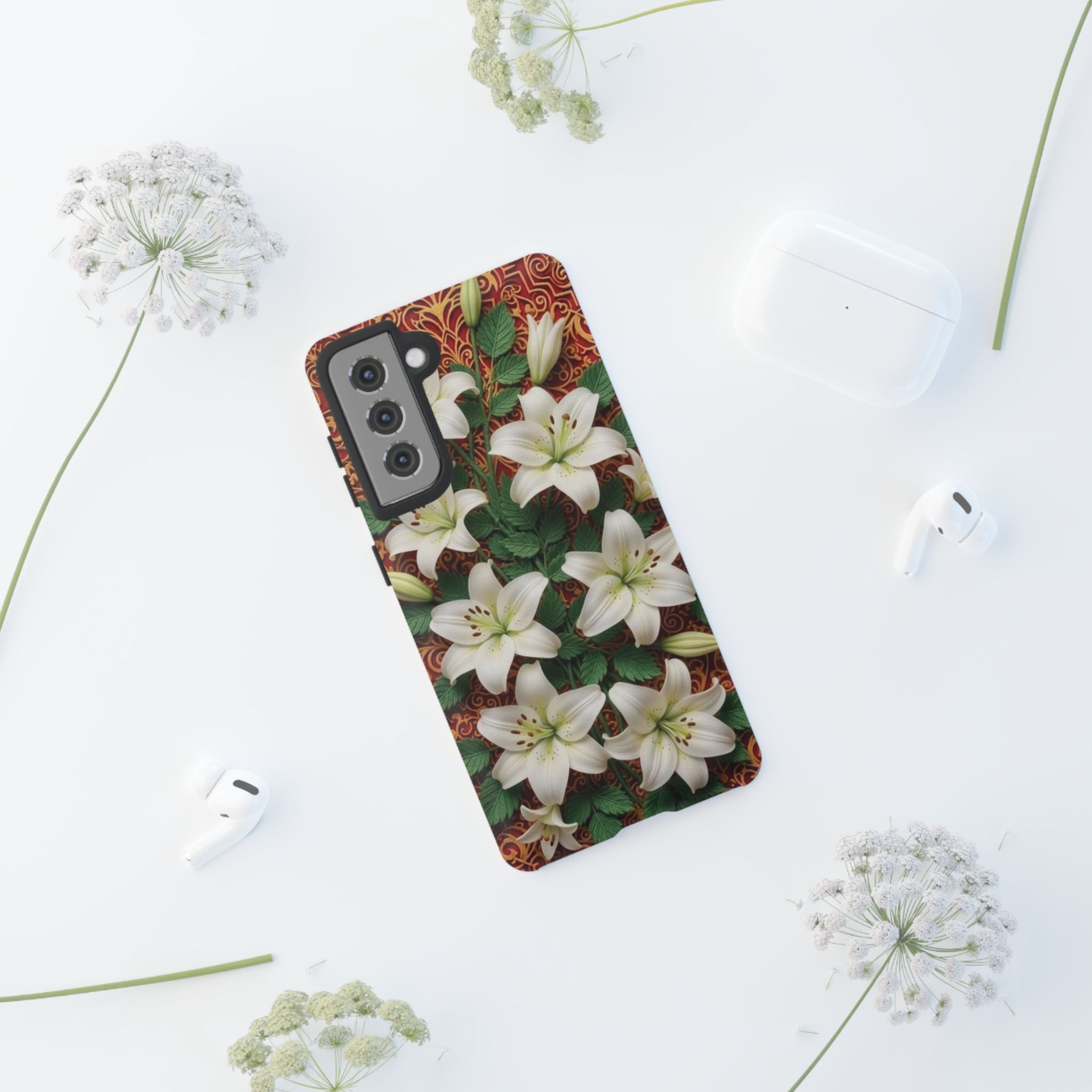 Luxury Lily Phone Case Elegant Floral Ornate Botanical Style Pristine White Bloom Motif Unique Accessory for iPhone Samsung Pixel Devices