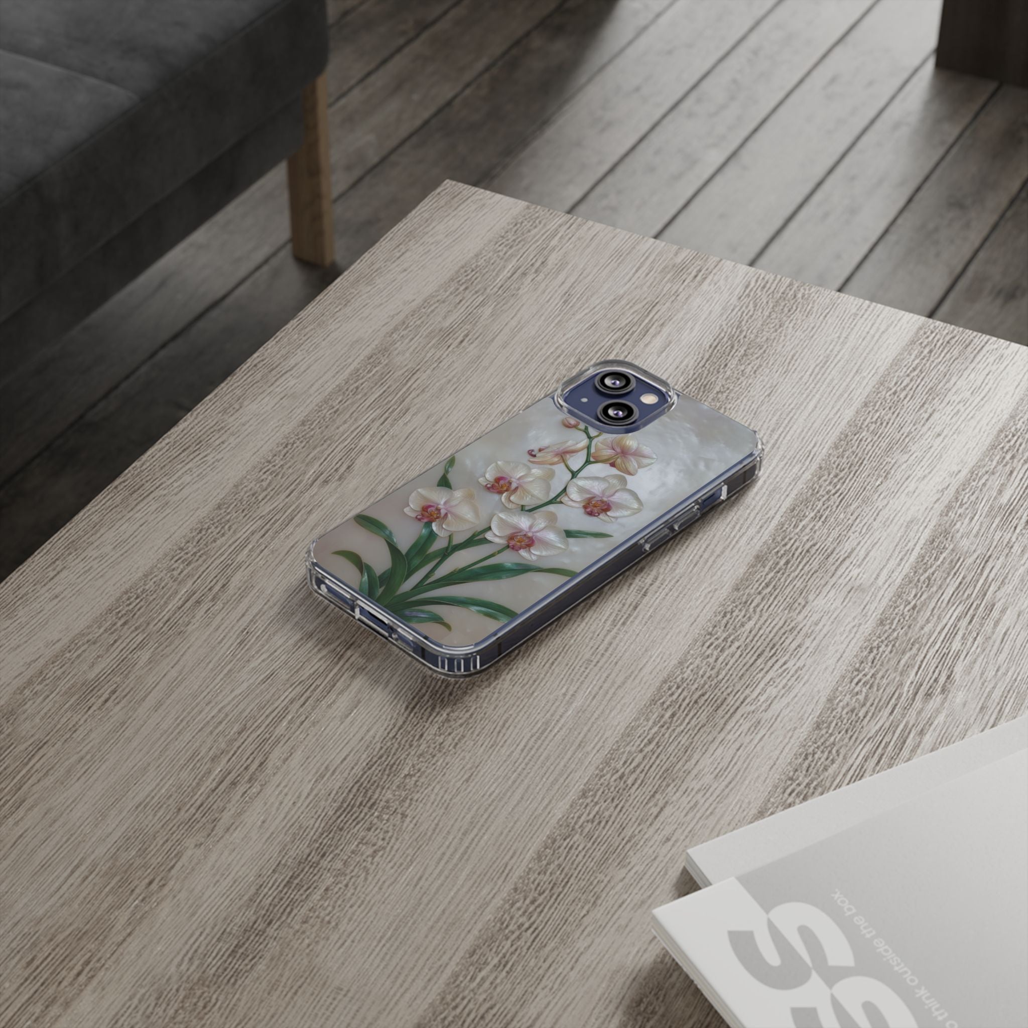 Orchid Wall Phone Case 3D Floral Wall Decor Pink Orchid Artwork White Orchid Design Textured Floral Cover Aesthetic Nature Gift