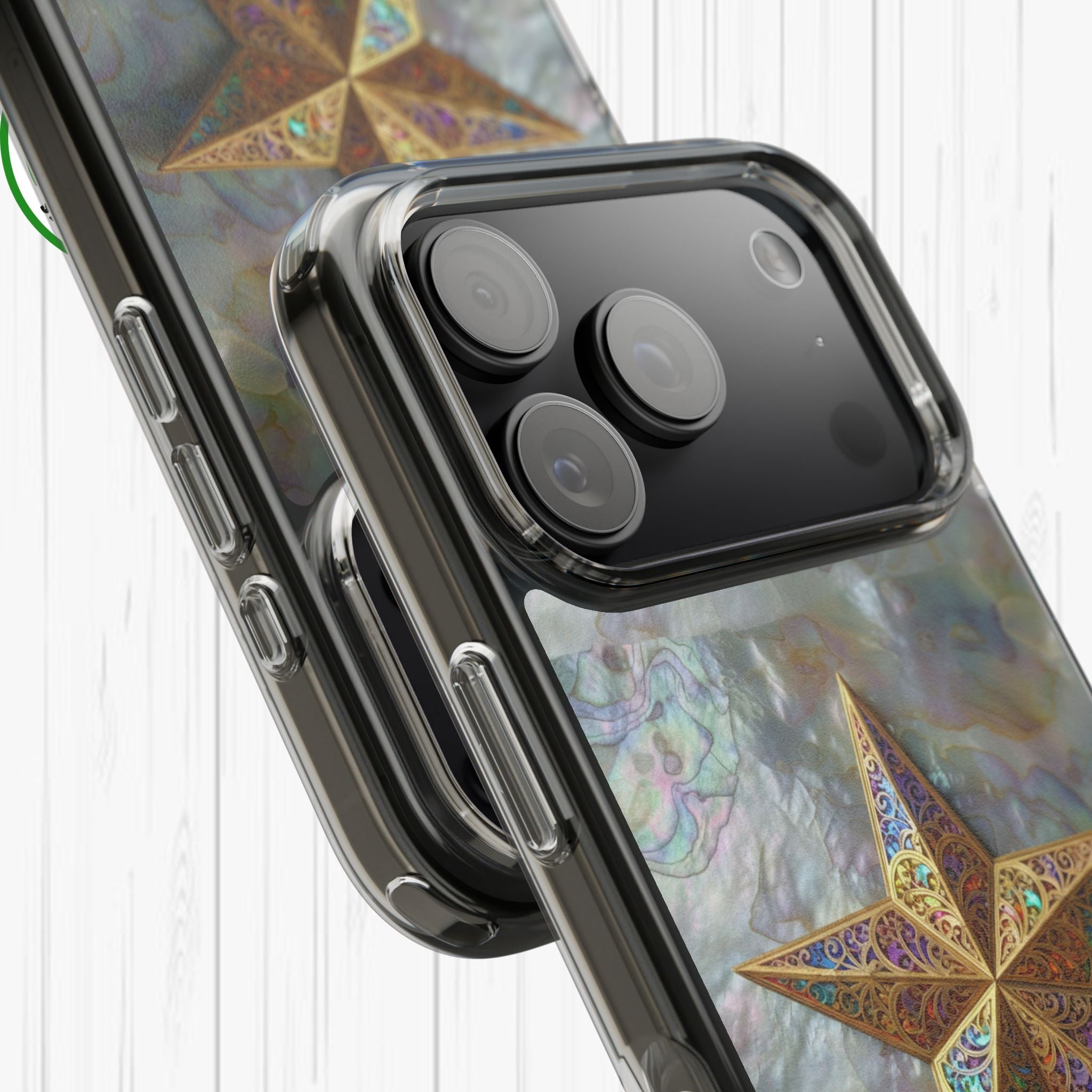 Golden Star Ornament Phone Case Mother of Pearl Background Nacre Texture Festive Celestial Decor Parol Inspired Shimmering Pearl Shell Gift