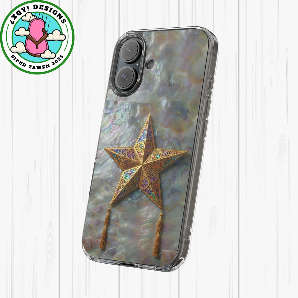 Golden Star Ornament Phone Case Mother of Pearl Background Nacre Texture Festive Celestial Decor Parol Inspired Shimmering Pearl Shell Gift