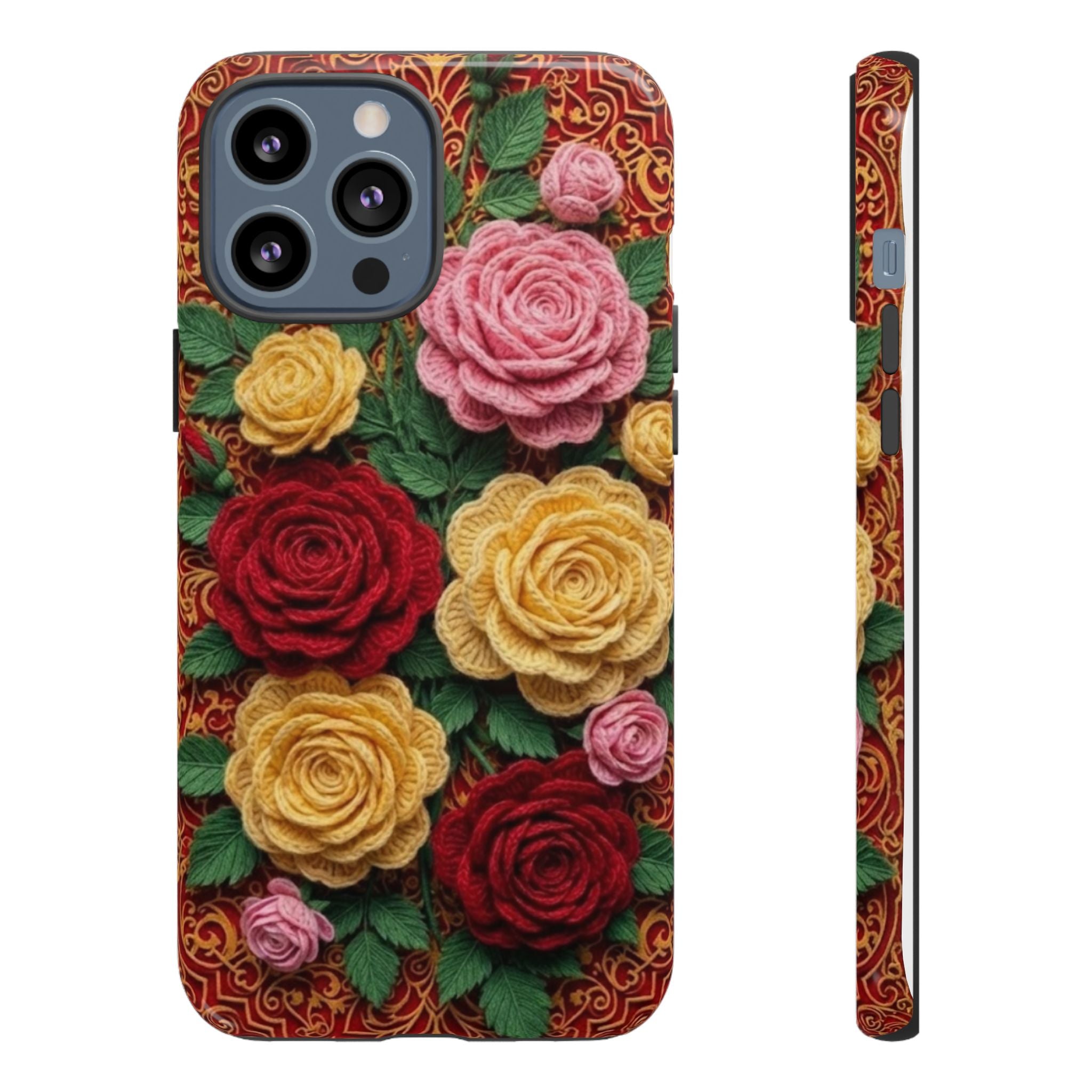 Yarn Vintage Rose Floral Phone Case Elegant Damask Pattern Smartphone Cover for Samsung Galaxy iOS Google Pixel