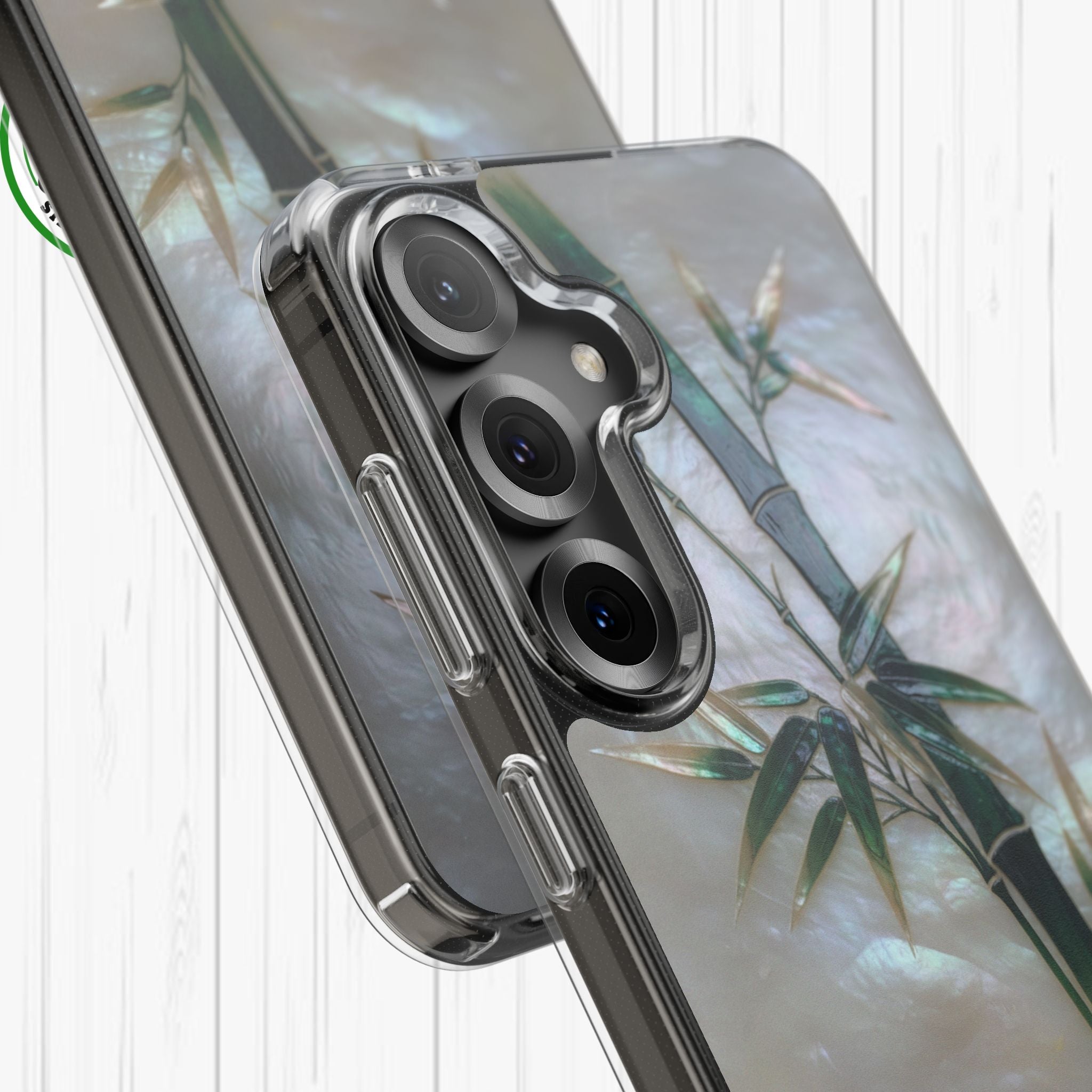 Mother of Pearl Inlay Bamboo Phone Case Nacre Art Green Bamboo Decor Handmade Pearl Shell Unique Iridescent Cover Natural Gift Idea