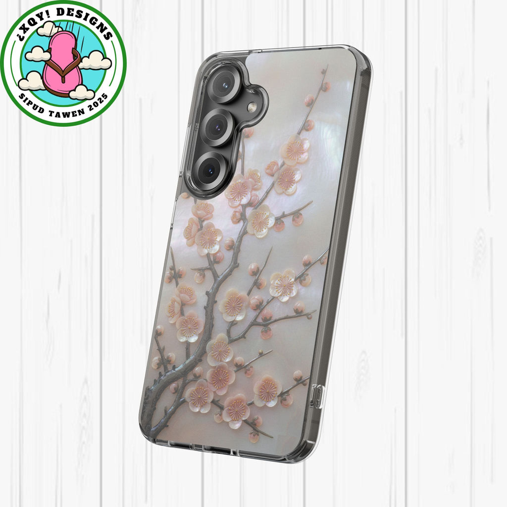 Mother of Pearl Plum Blossom Art Phone Case Nacre Flower Wall Decor Design Iridescent Shell Art Inlay Shimmering Spring Panel Floral Cover