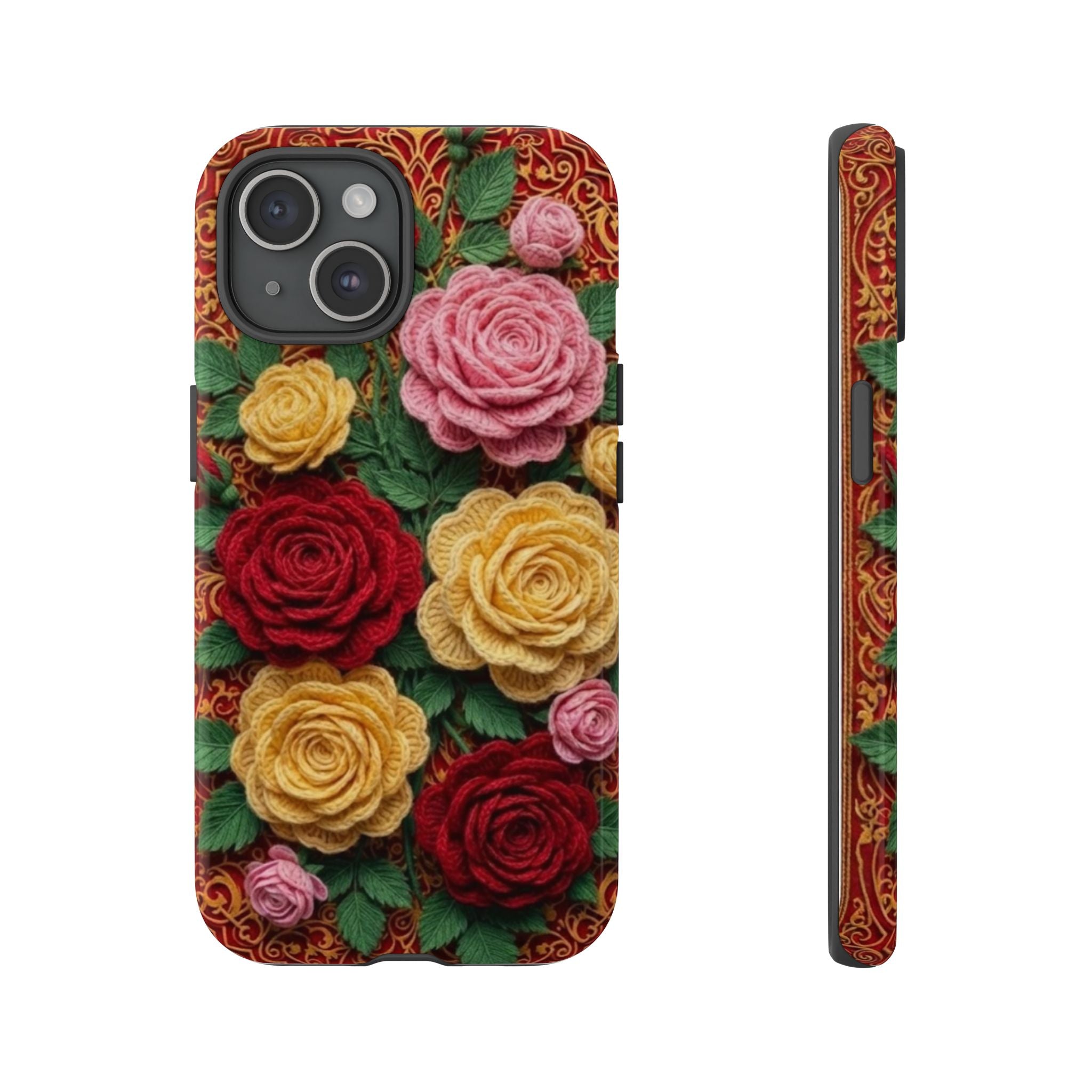Yarn Vintage Rose Floral Phone Case Elegant Damask Pattern Smartphone Cover for Samsung Galaxy iOS Google Pixel