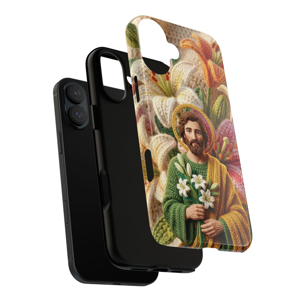 Phone Case Saint Joseph Lilies Design Holy Figure Phone Cover Faith Based Faux Yarn Saint of Workers Gift Samsung iPhone Pixel Models