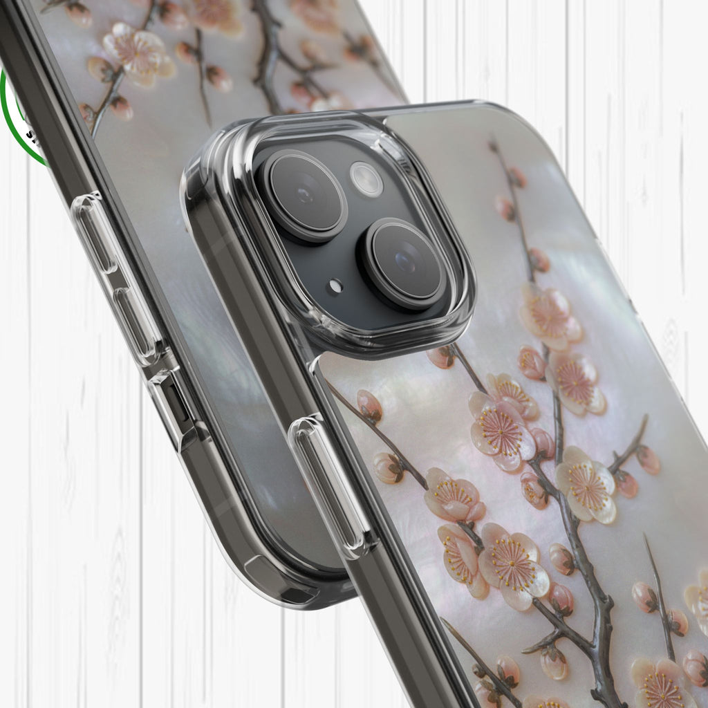 Mother of Pearl Plum Blossom Art Phone Case Nacre Flower Wall Decor Design Iridescent Shell Art Inlay Shimmering Spring Panel Floral Cover